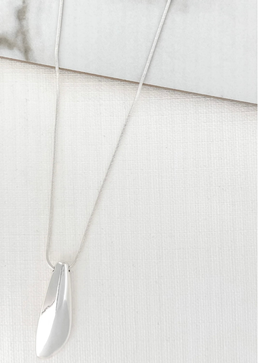 Long Silver Necklace With Chunky Plain Pendant
