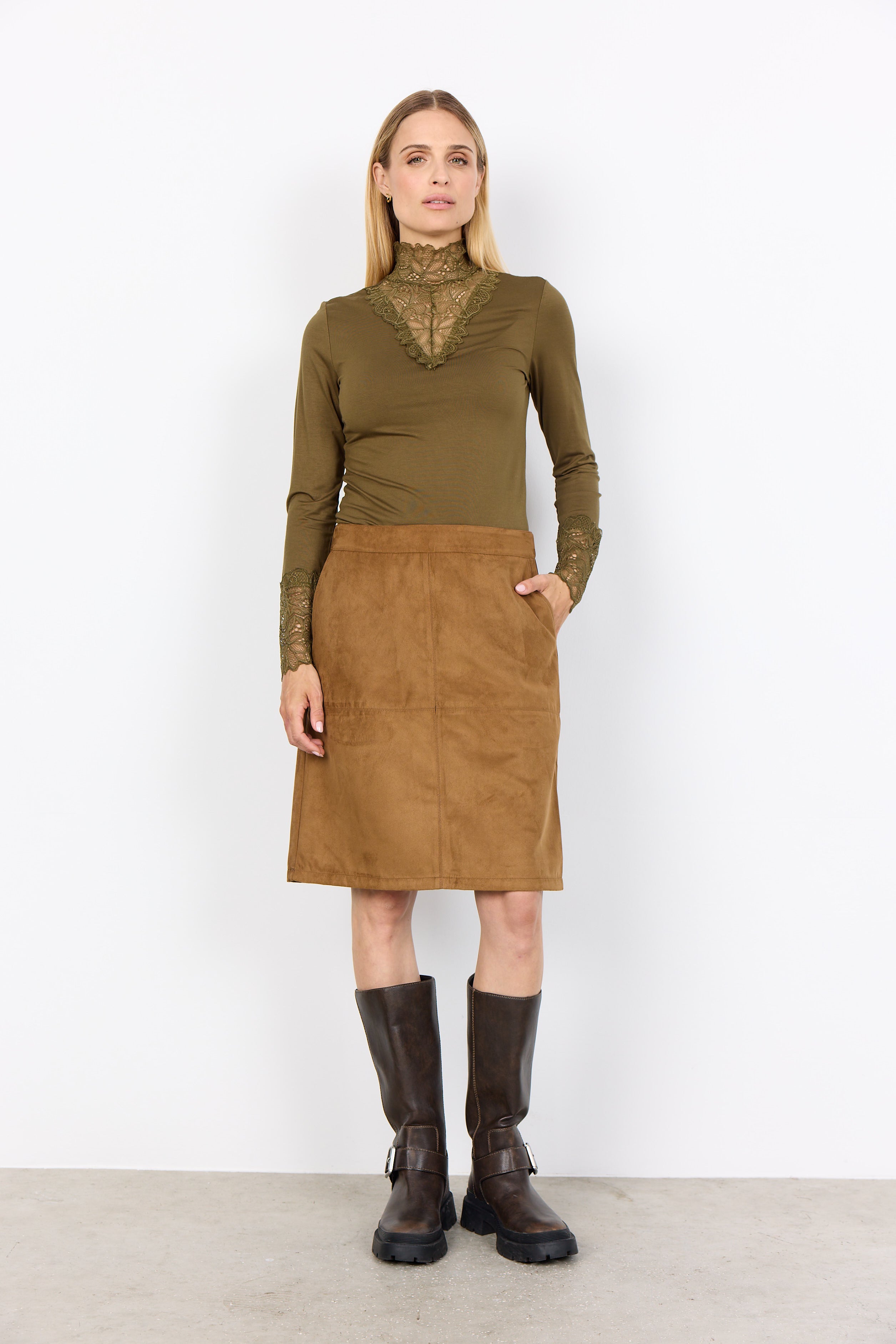 Marcia Lace Trim Top - Dark Olive
