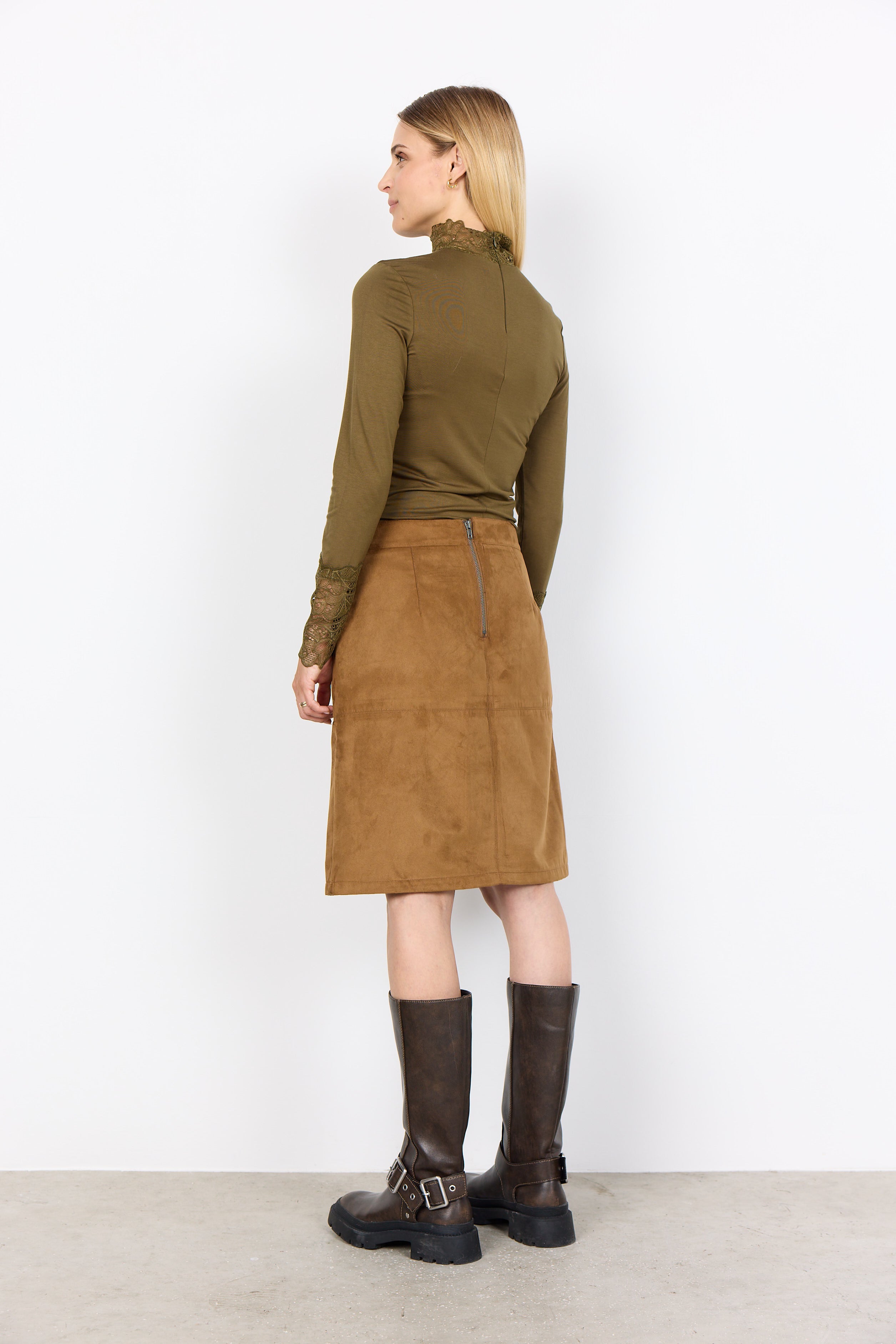 Marcia Lace Trim Top - Dark Olive