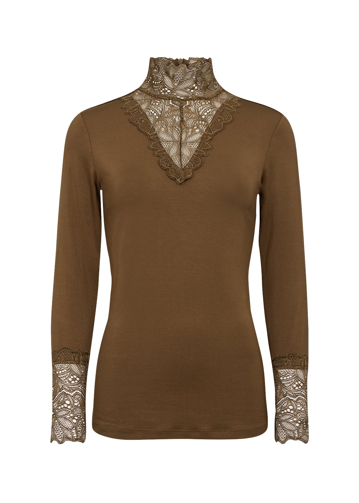 Marcia Lace Trim Top - Dark Olive