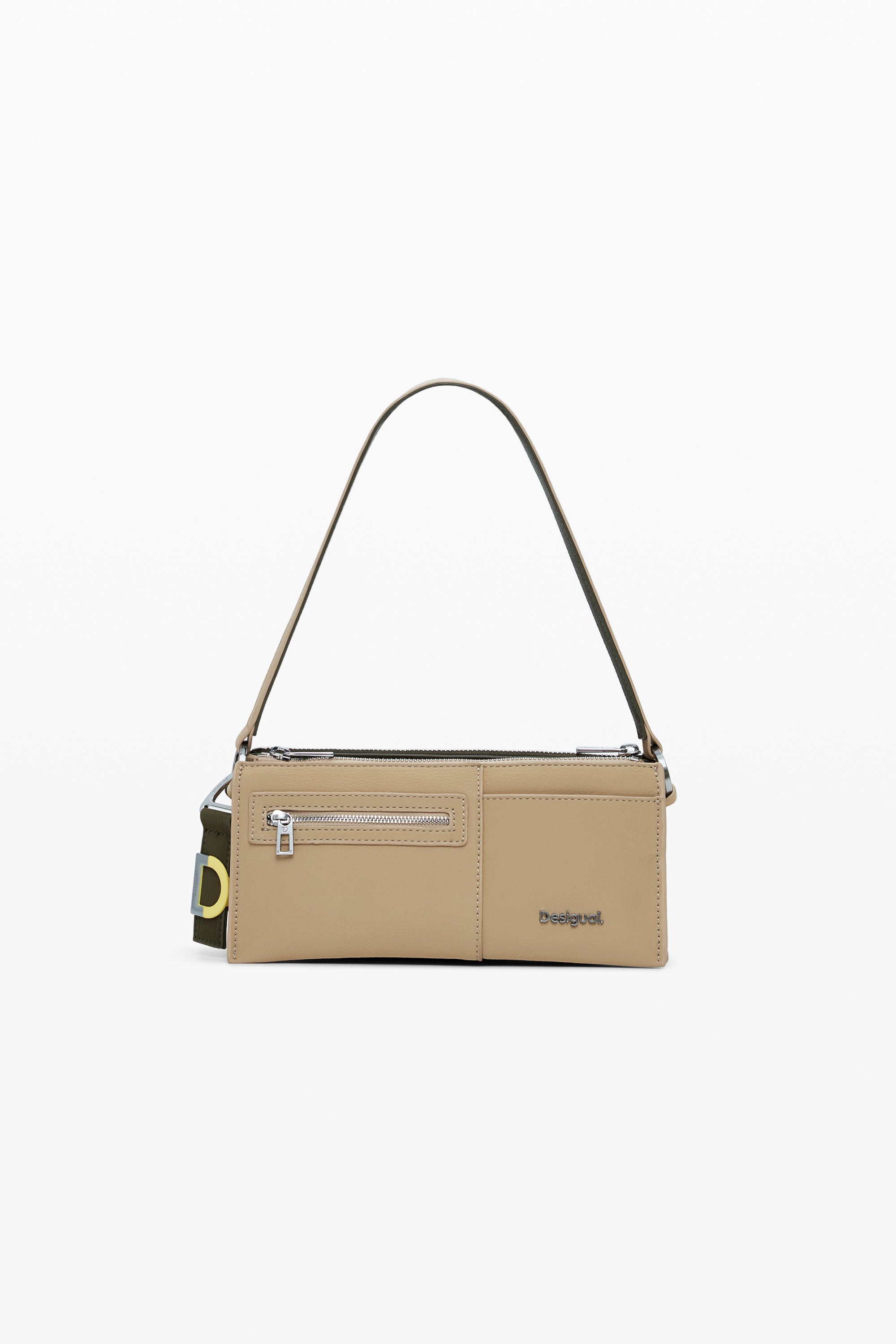 Dual Tone Shoulder Bag - Beige/Khaki