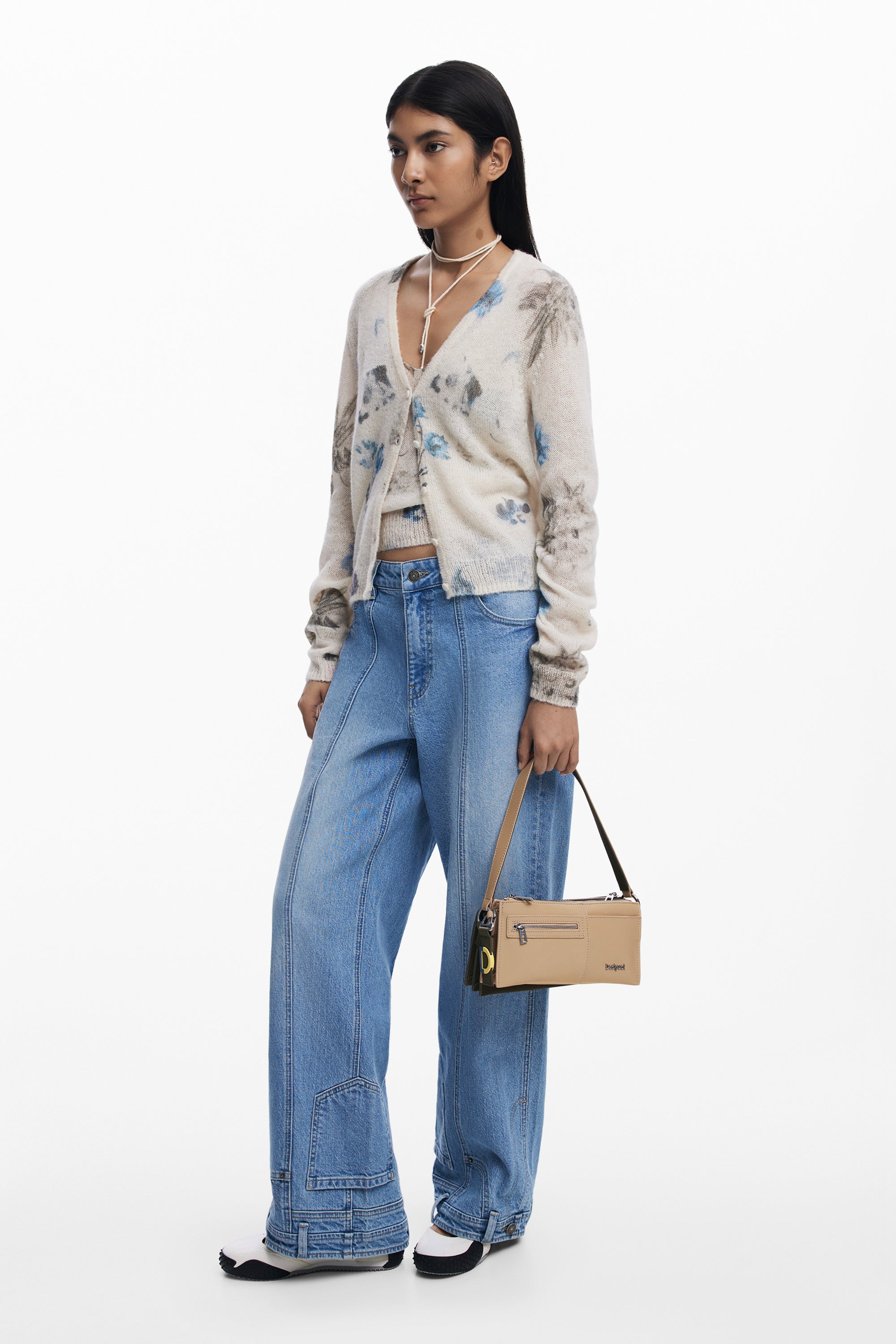 Dual Tone Shoulder Bag - Beige/Khaki