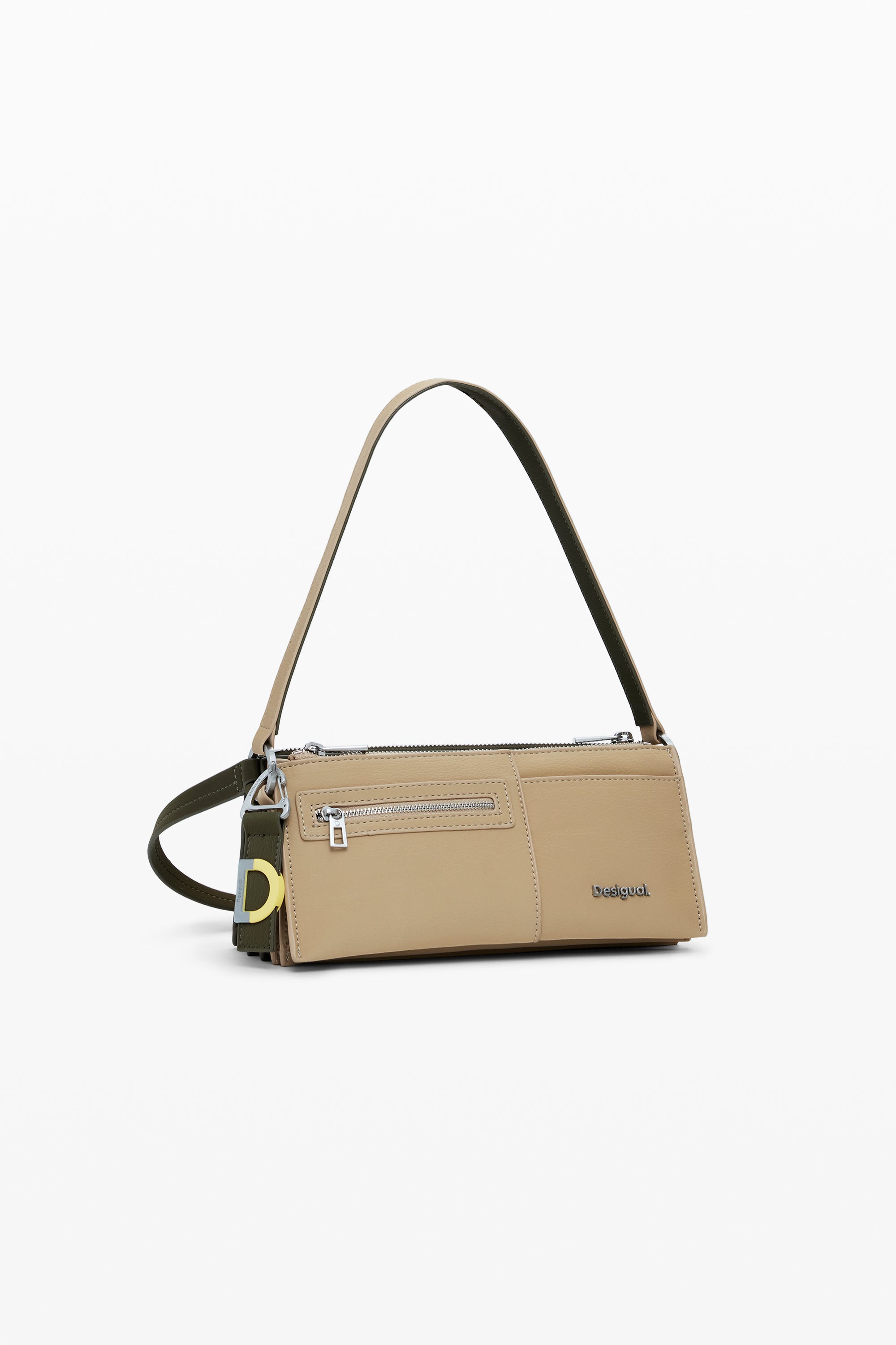 Dual Tone Shoulder Bag - Beige/Khaki