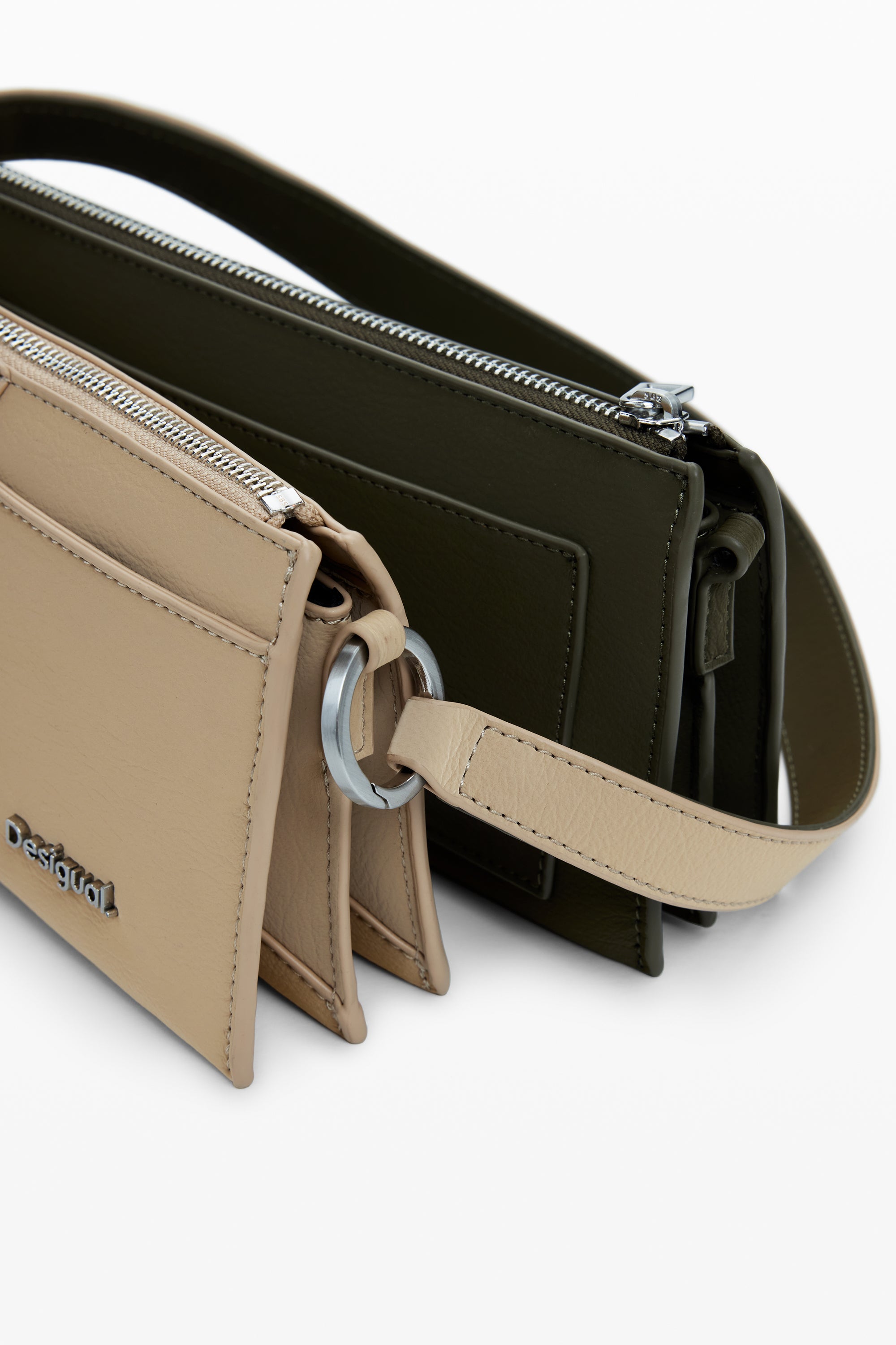 Dual Tone Shoulder Bag - Beige/Khaki