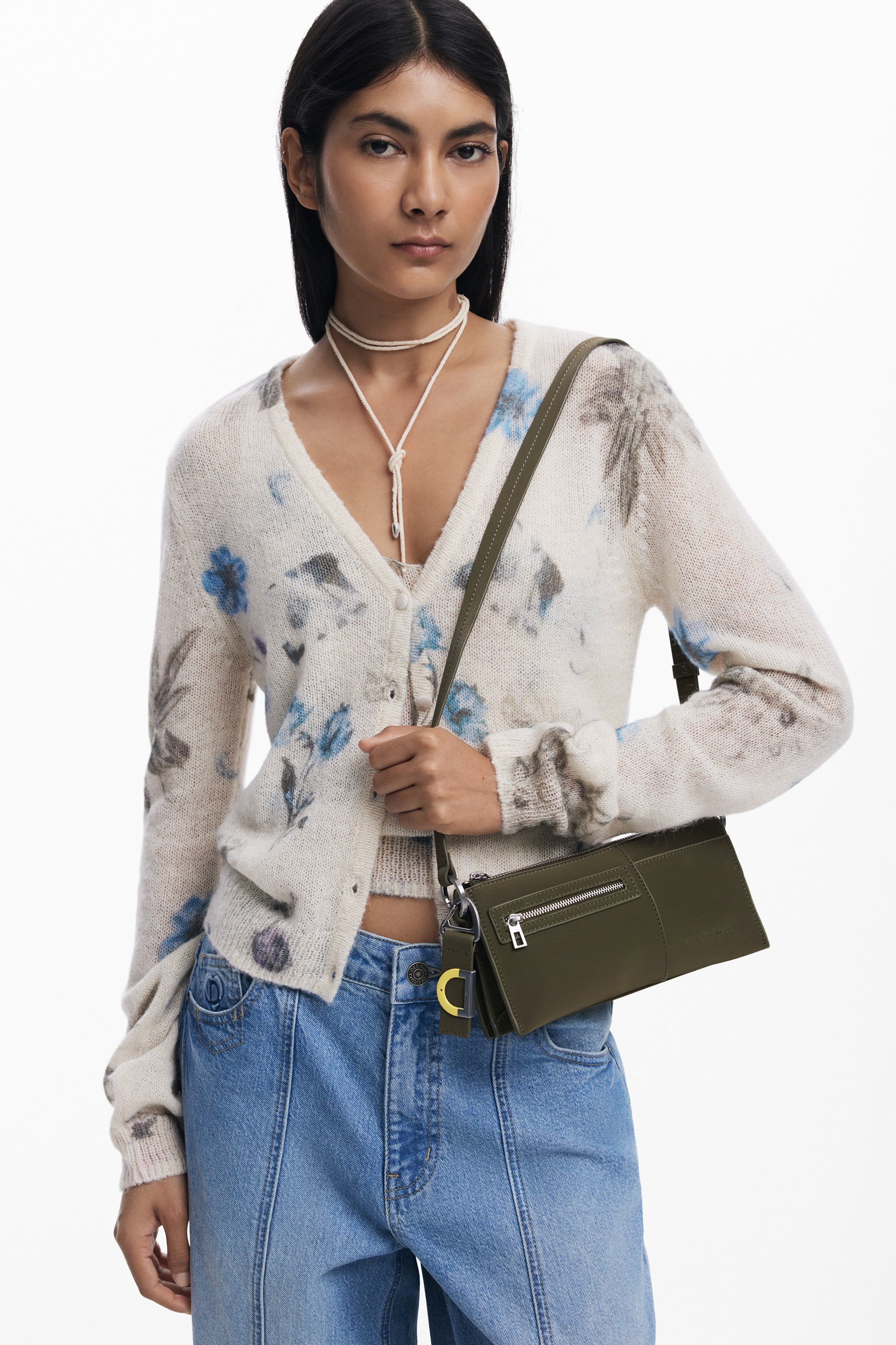 Dual Tone Shoulder Bag - Beige/Khaki