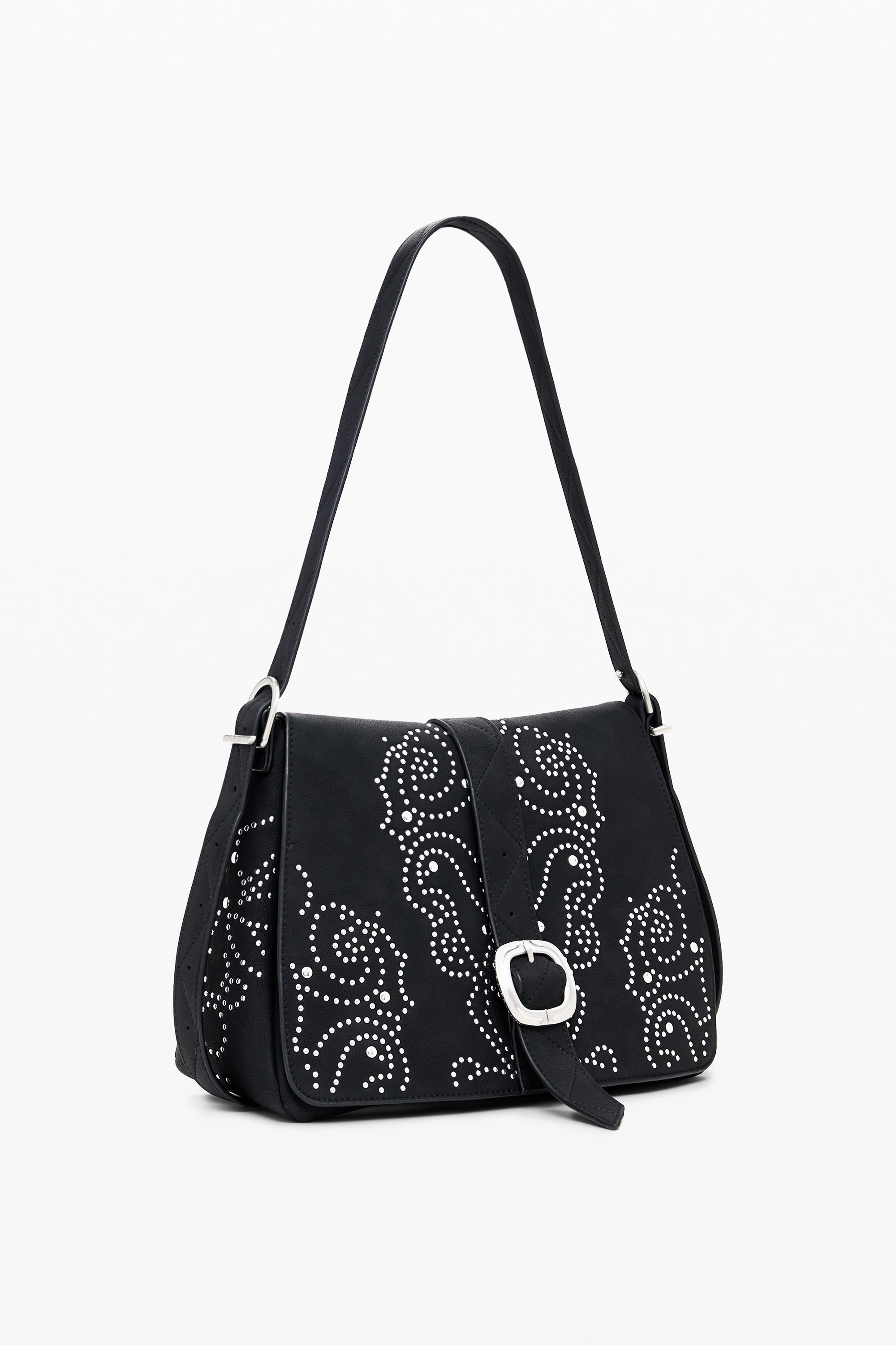 Faux Leather Studded Bag - Black