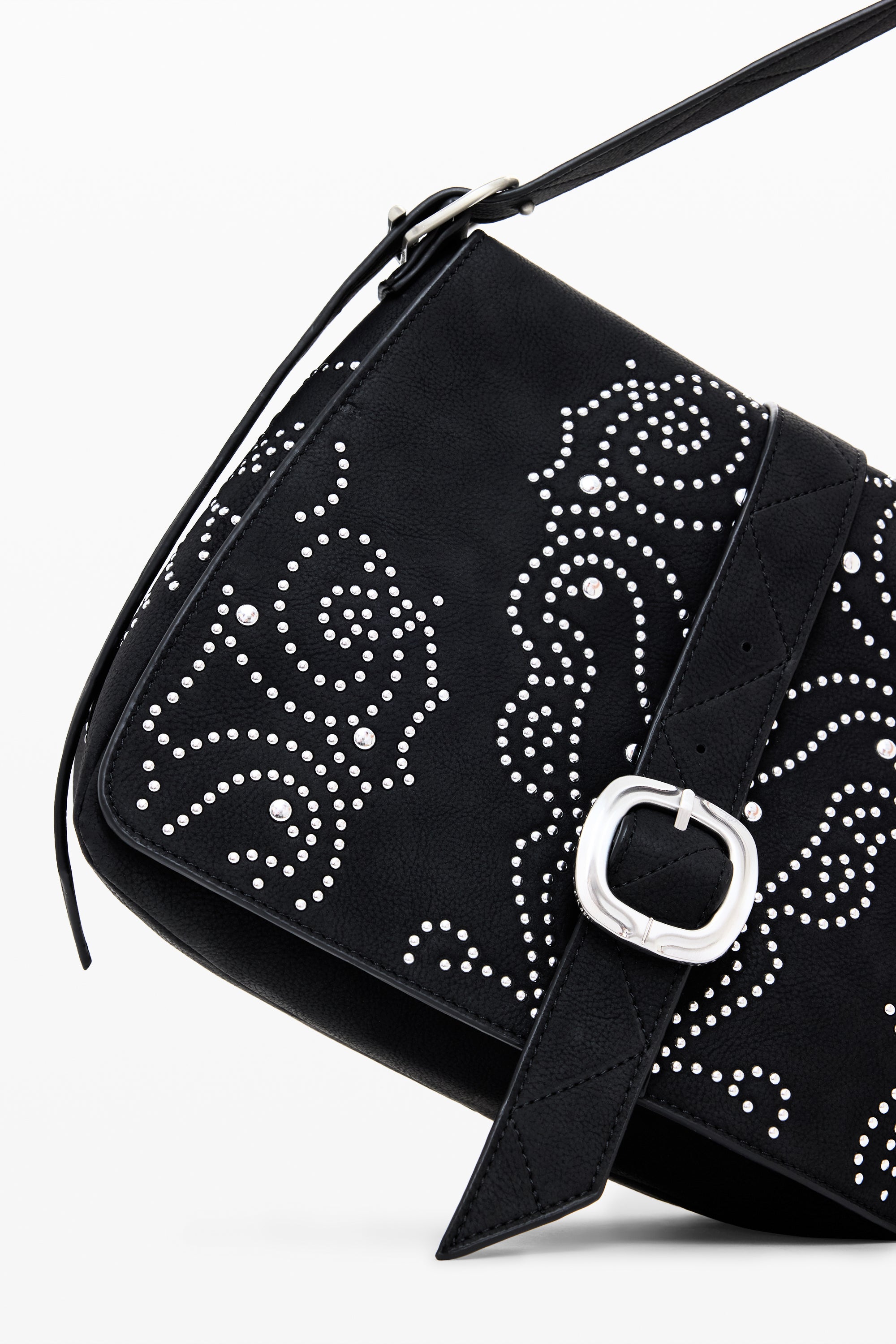 Faux Leather Studded Bag - Black
