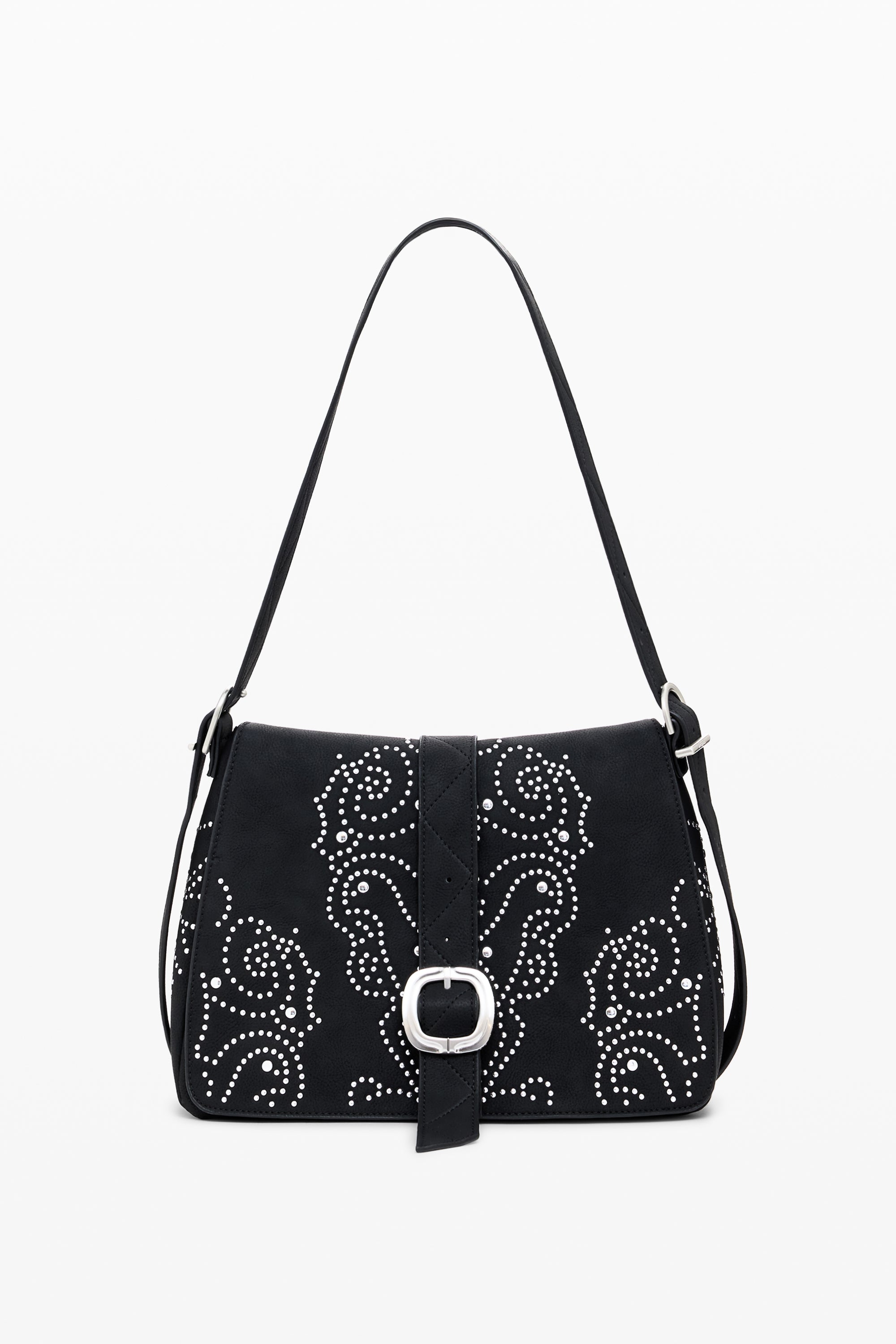 Faux Leather Studded Bag - Black