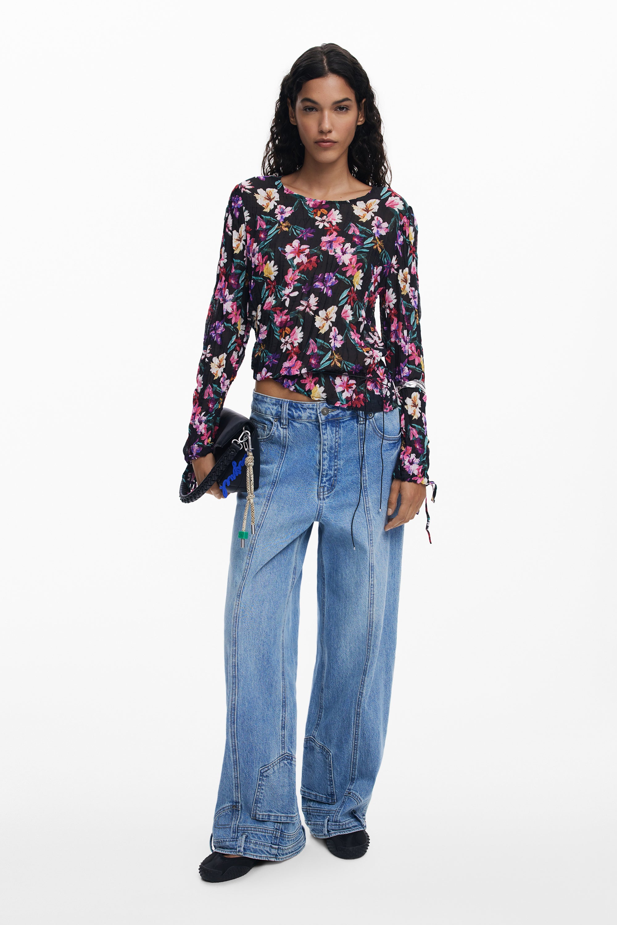 Floral Tie Sleeve Blouse - Multi