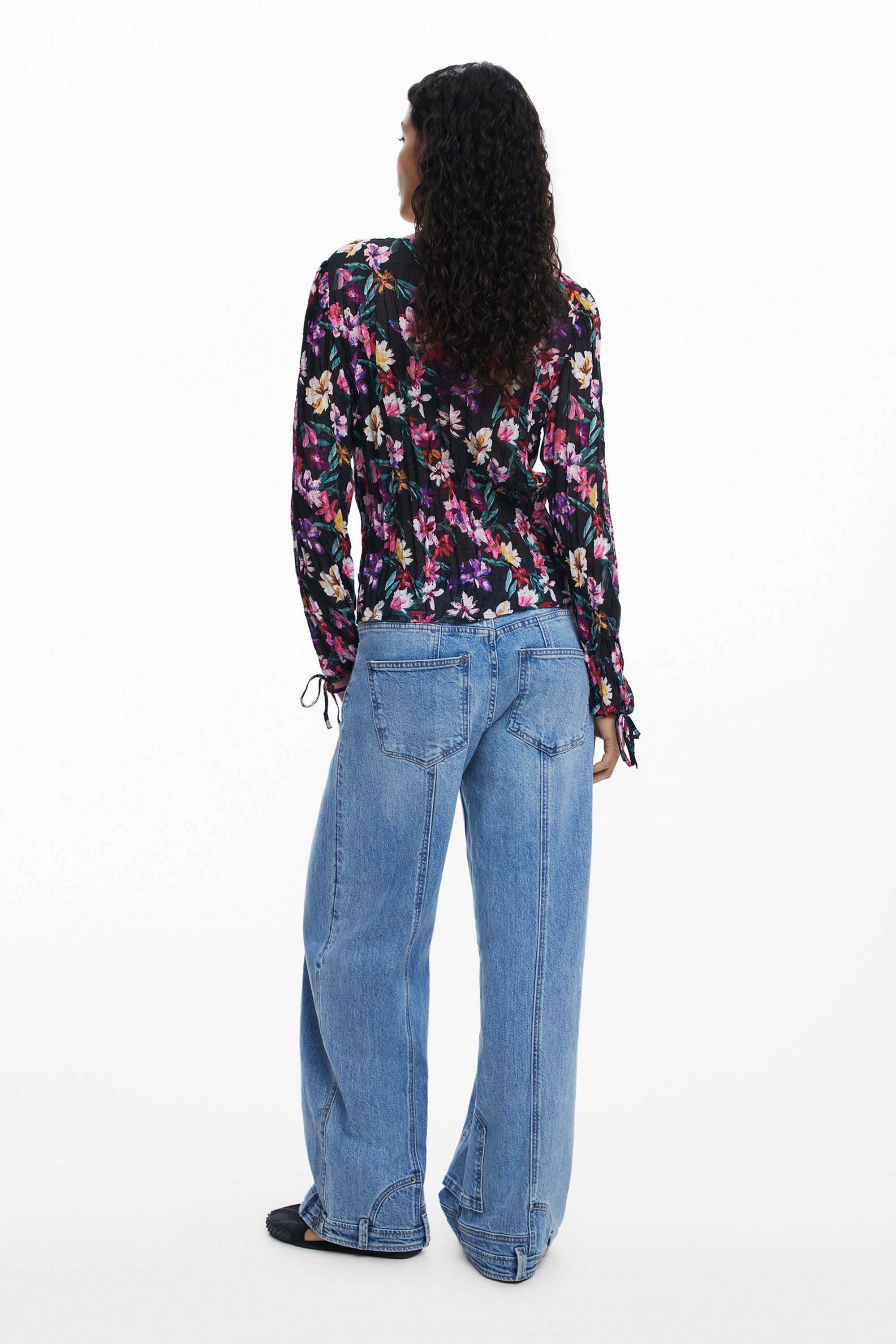 Floral Tie Sleeve Blouse - Multi