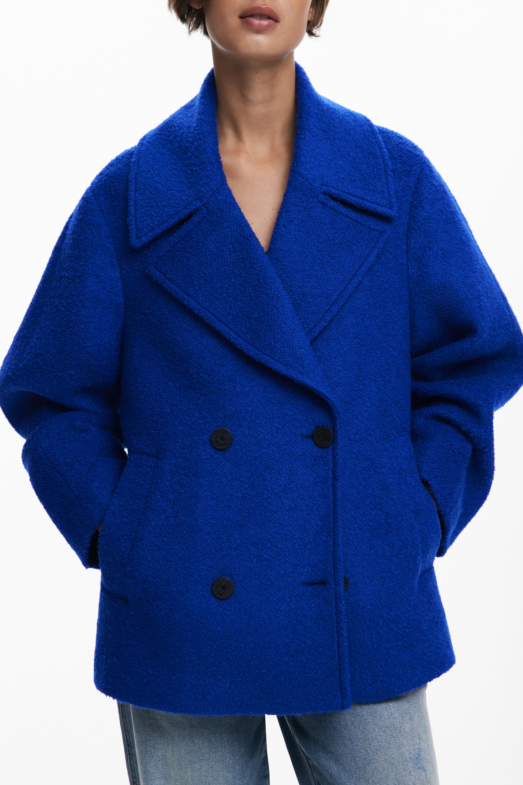 Double Breasted Wool Coat - Electric Blue