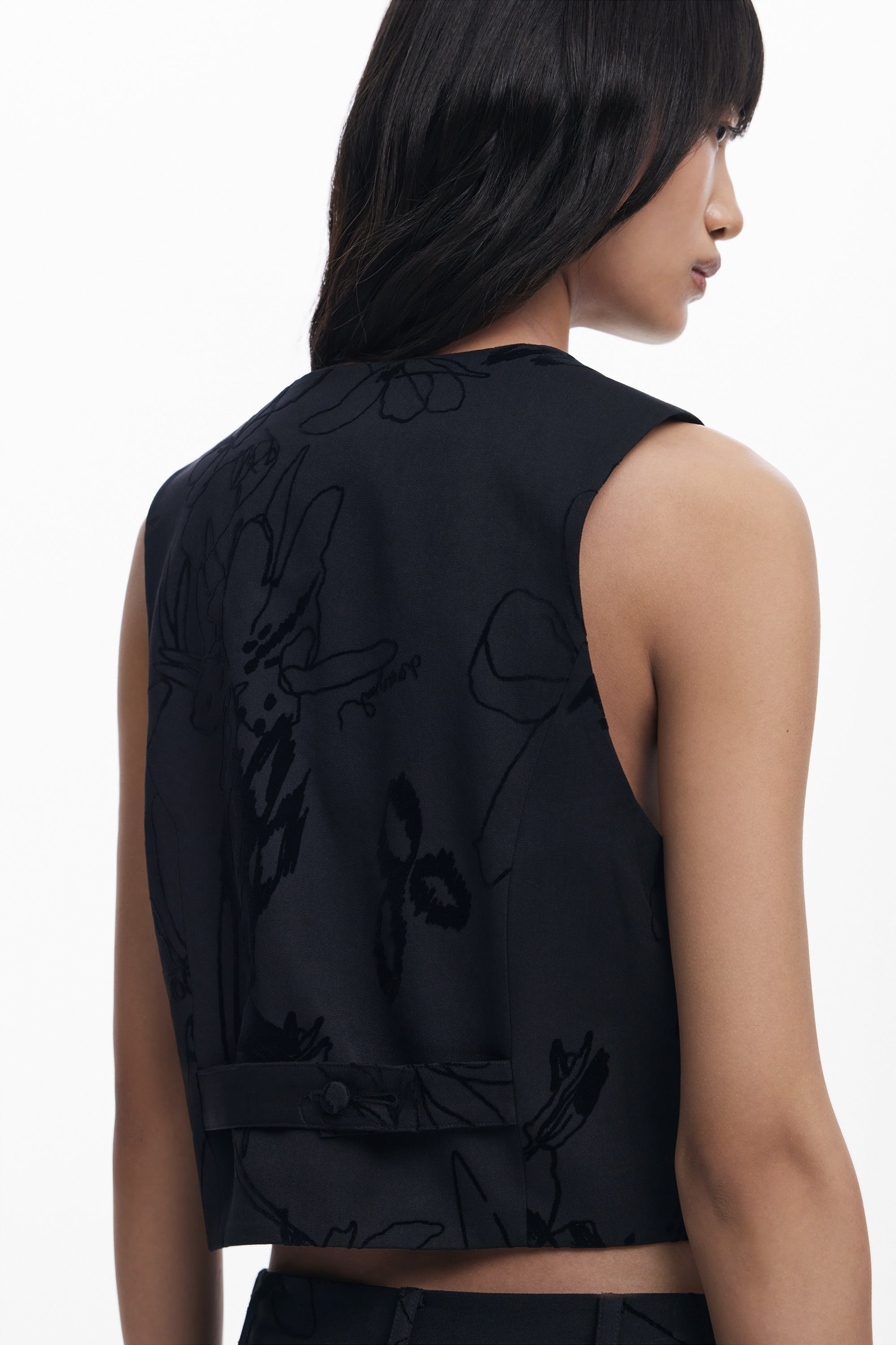 Embossed Flower Print Waistcoat | Black