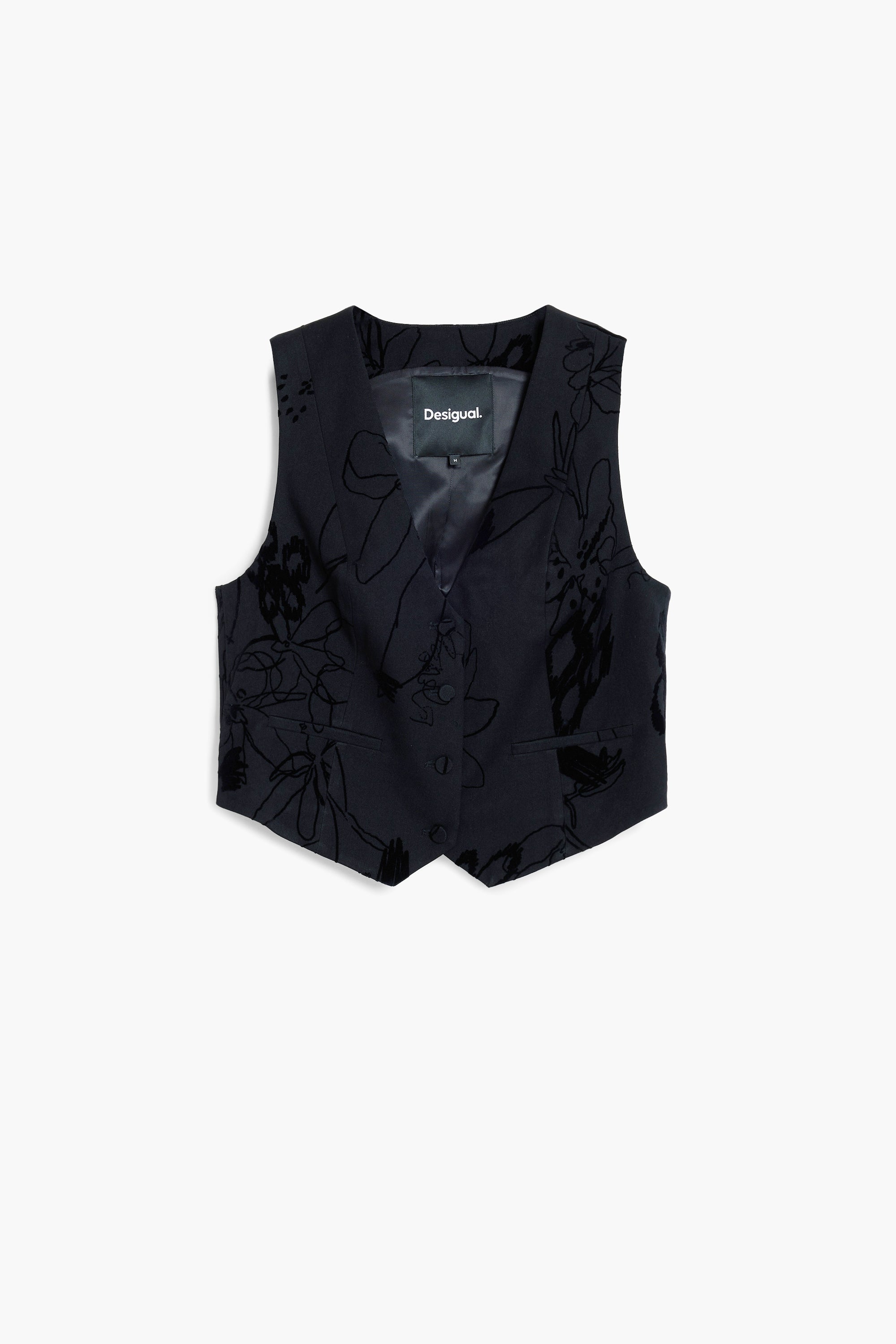 Embossed Flower Print Waistcoat | Black