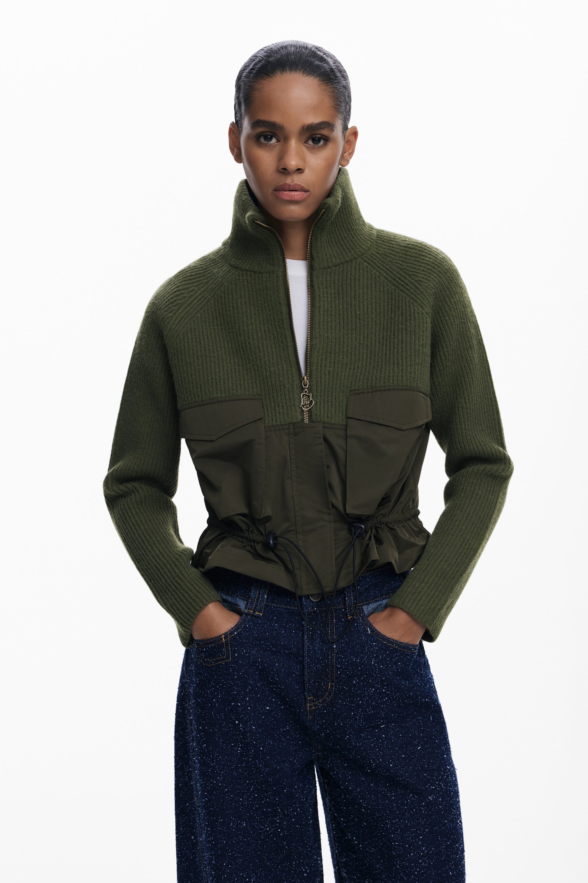 Knitted Bomber Jacket - Military Green
