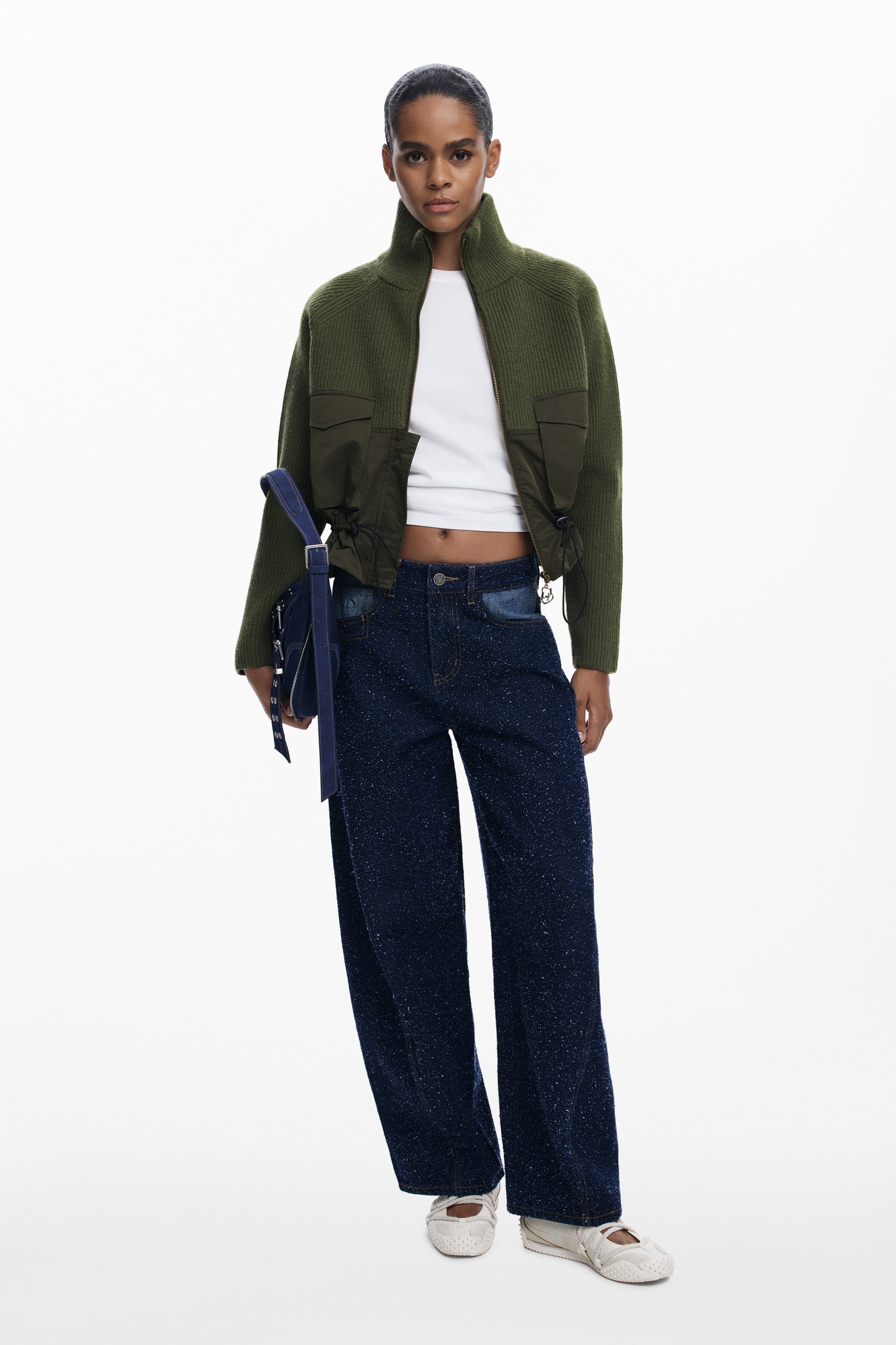 Knitted Bomber Jacket - Military Green
