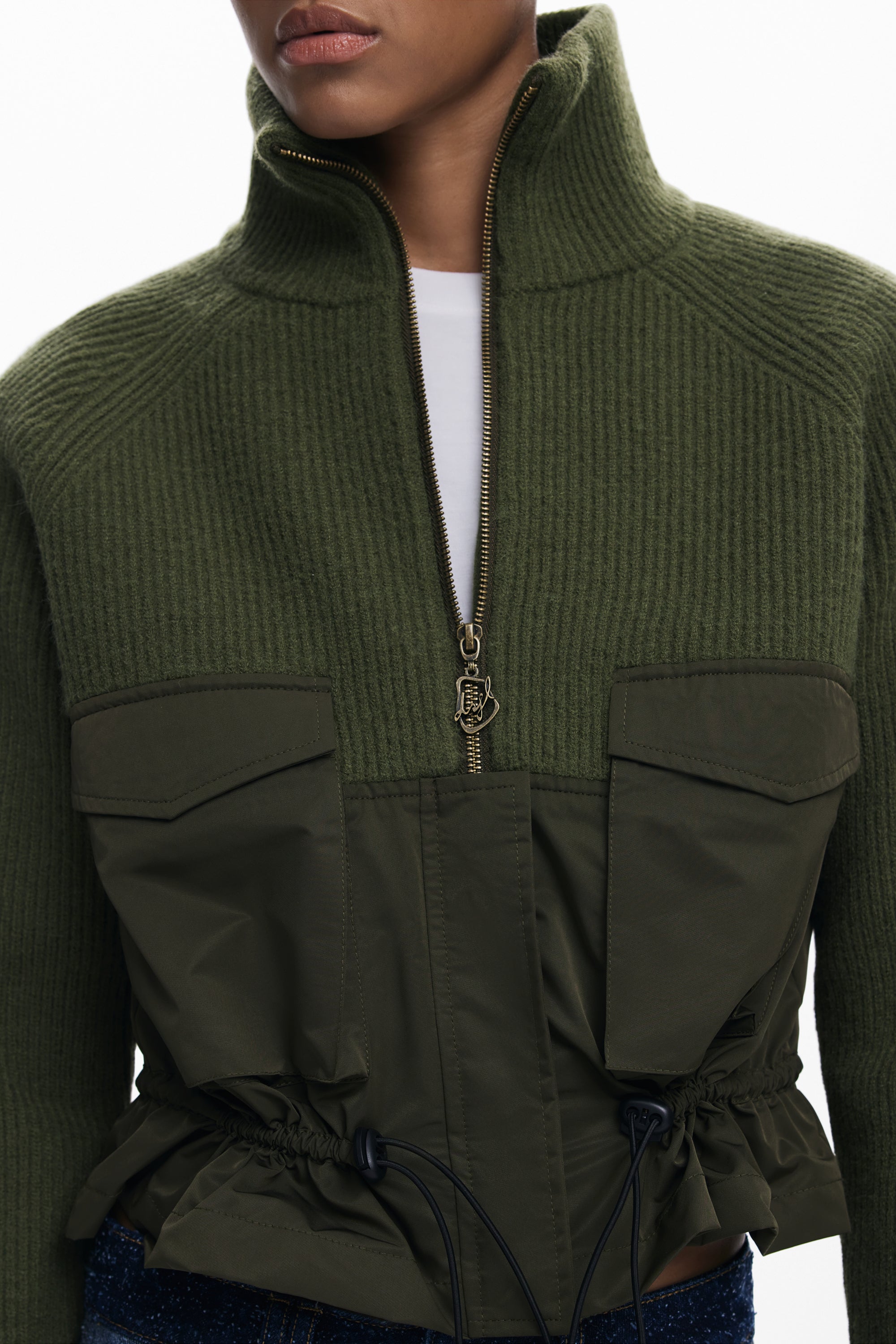 Knitted Bomber Jacket - Military Green