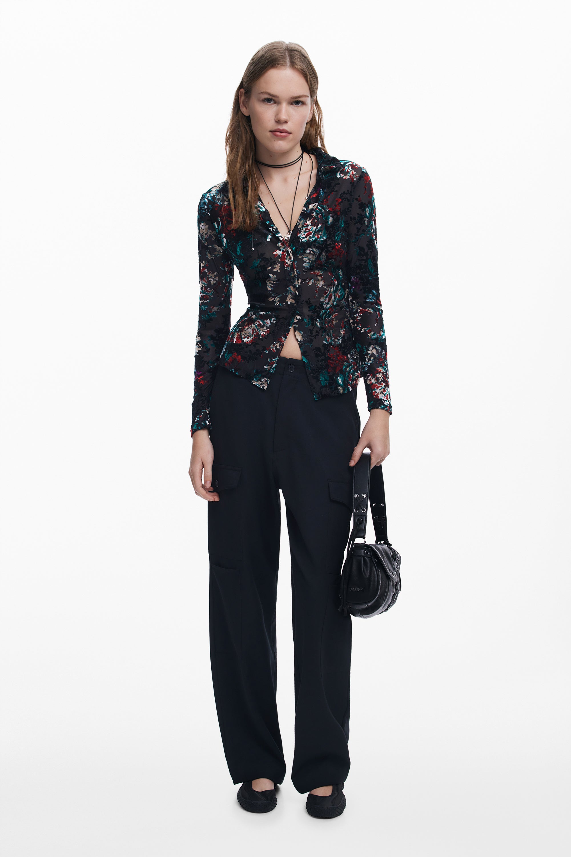 Floral Sheer Devore Shirt - Black Multi