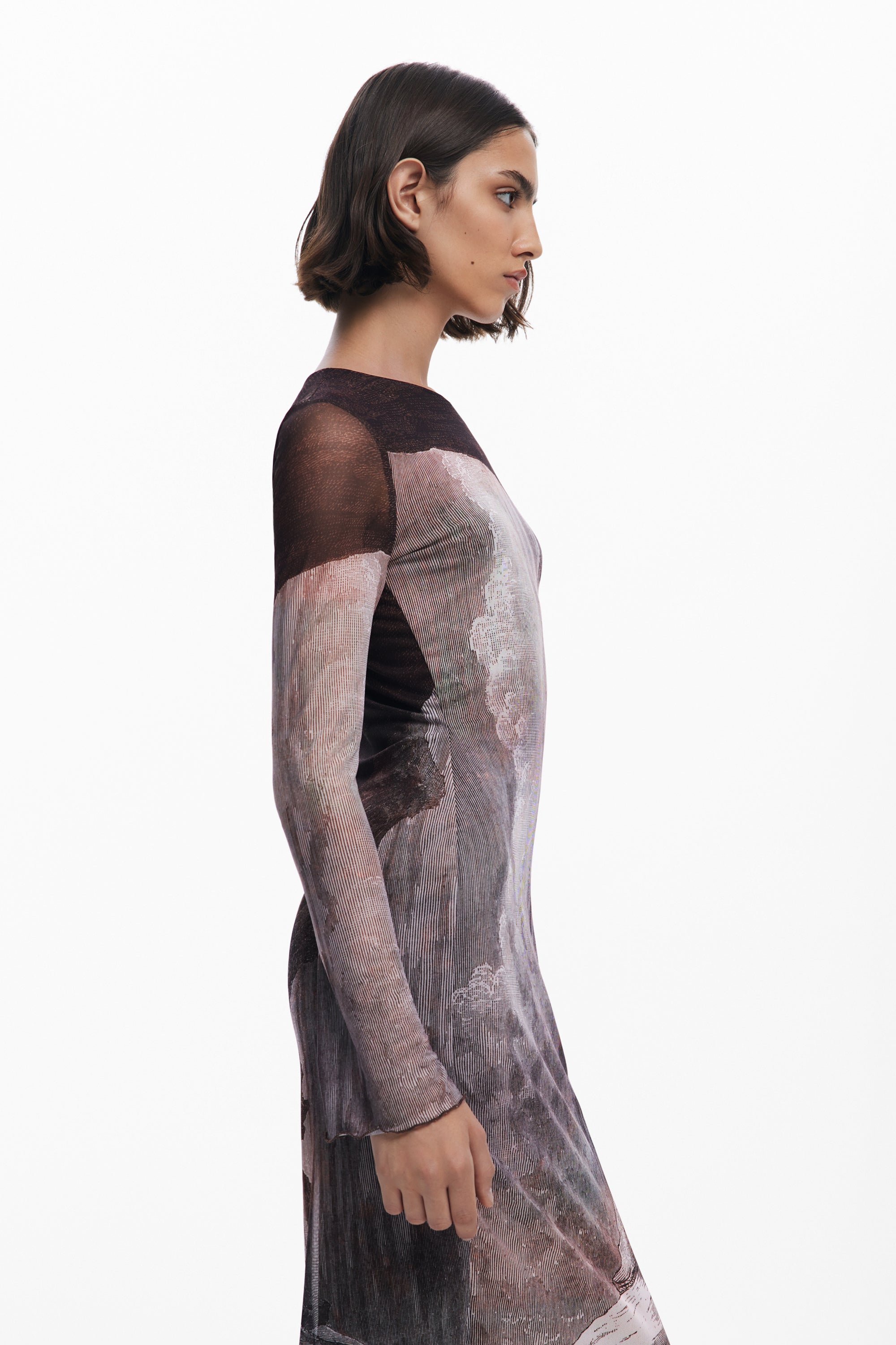 Stormy Tulle Midi Dress - Brown/White
