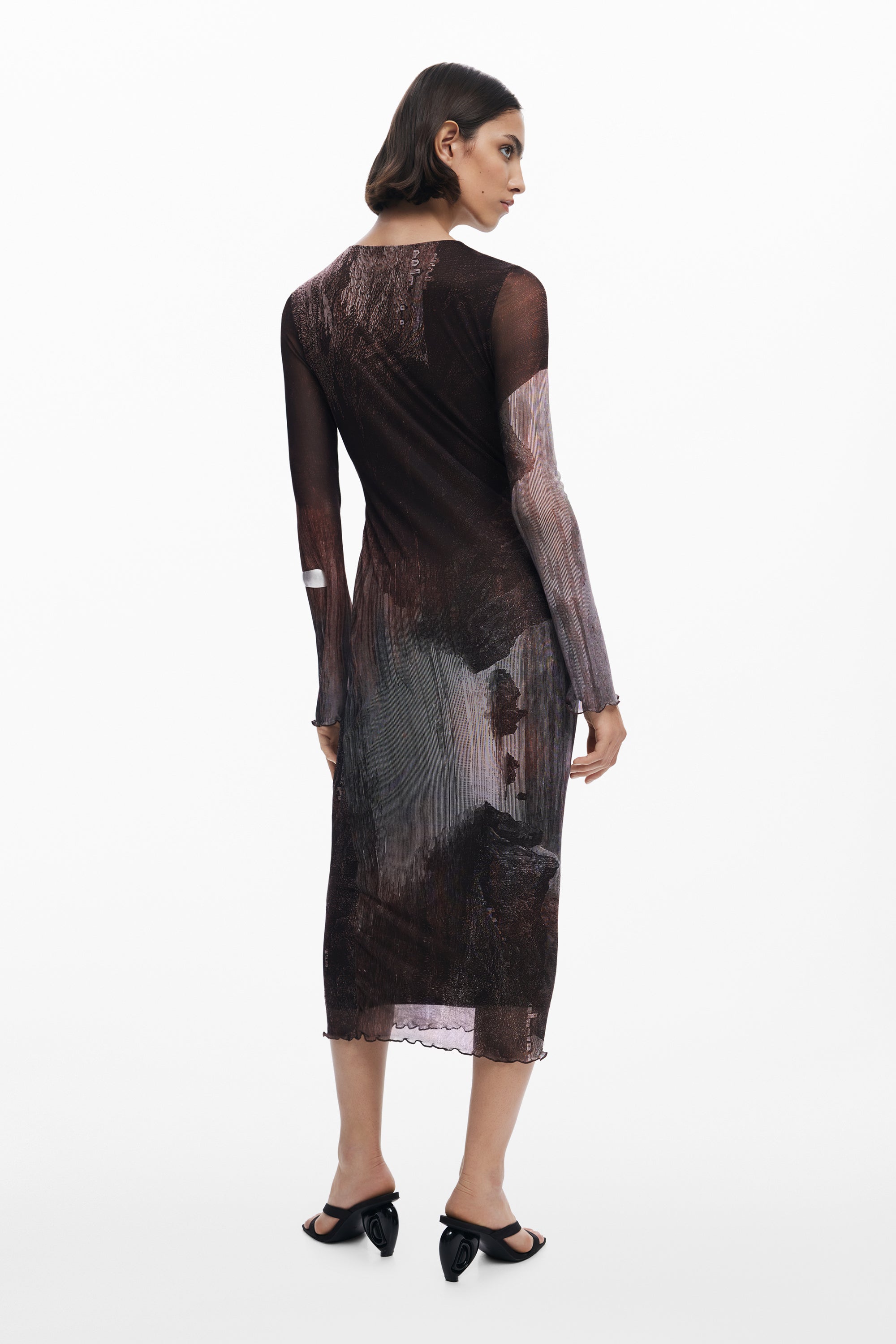 Stormy Tulle Midi Dress - Brown/White