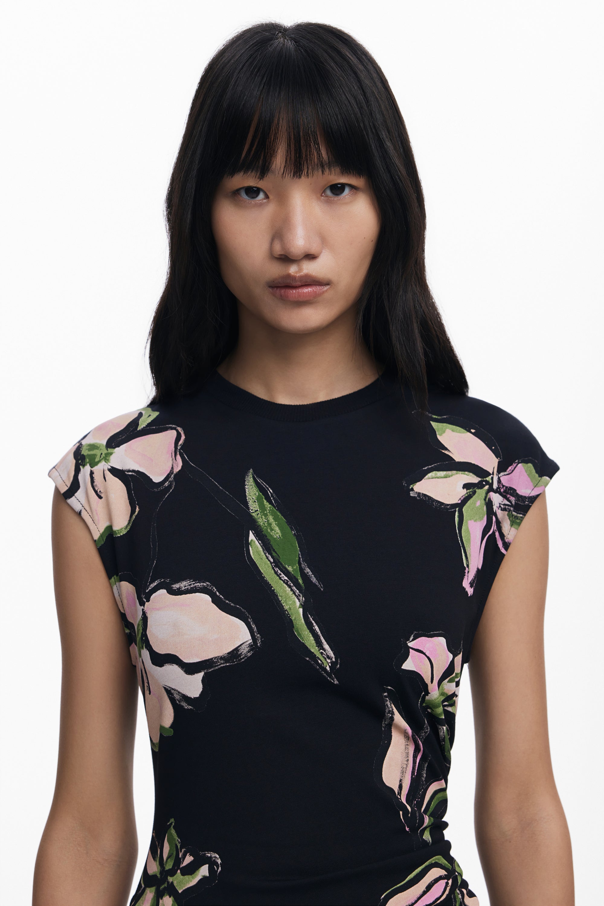Floral Handkerchief Midi Dress | Black/Pink