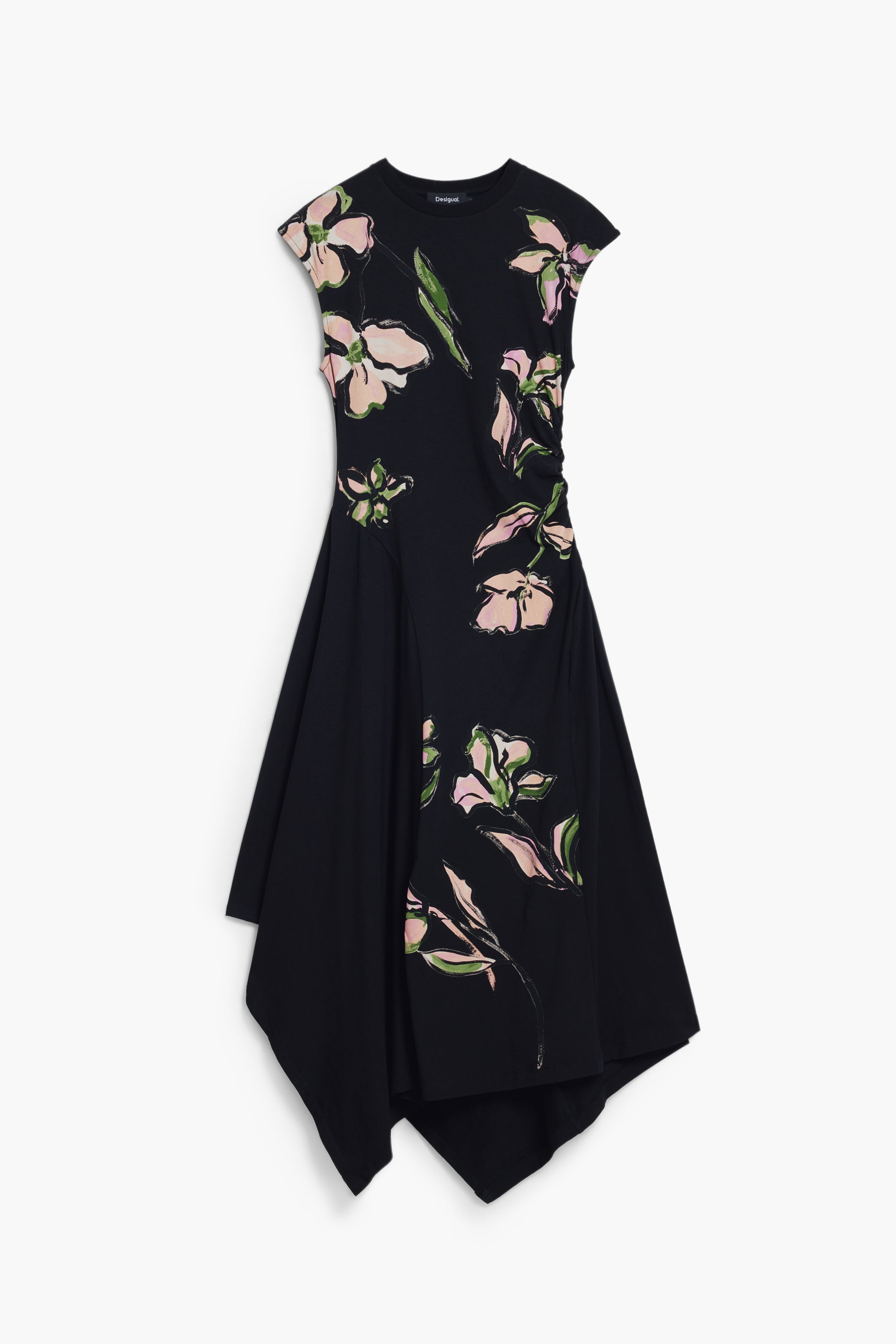 Floral Handkerchief Midi Dress | Black/Pink