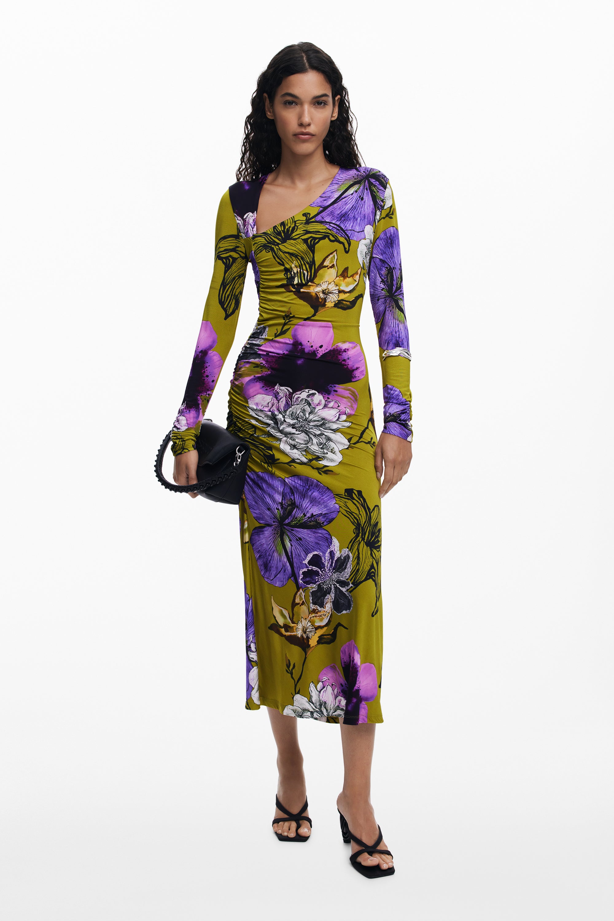 Floral Ruched Midi Dress - Multi