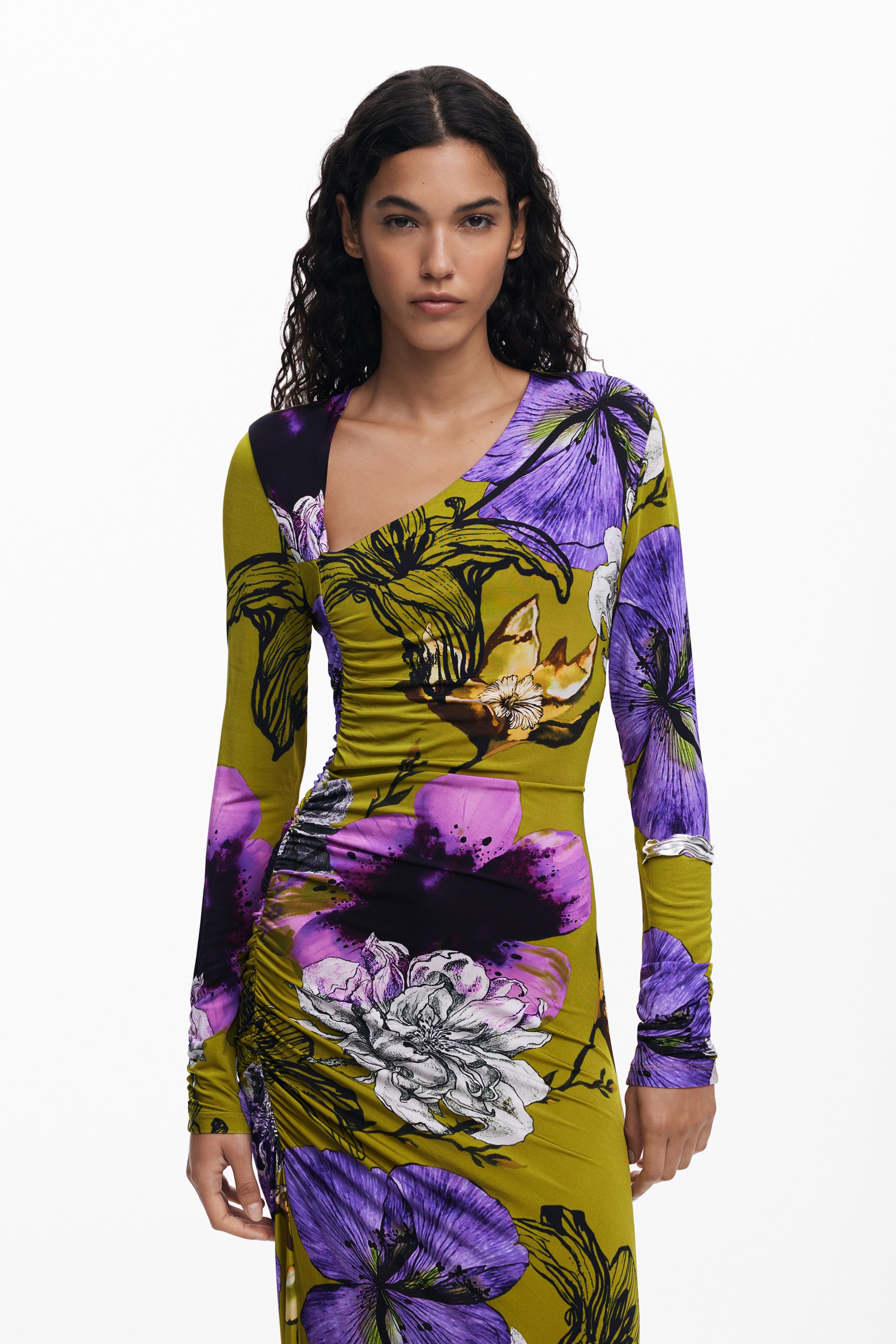 Floral Ruched Midi Dress - Multi