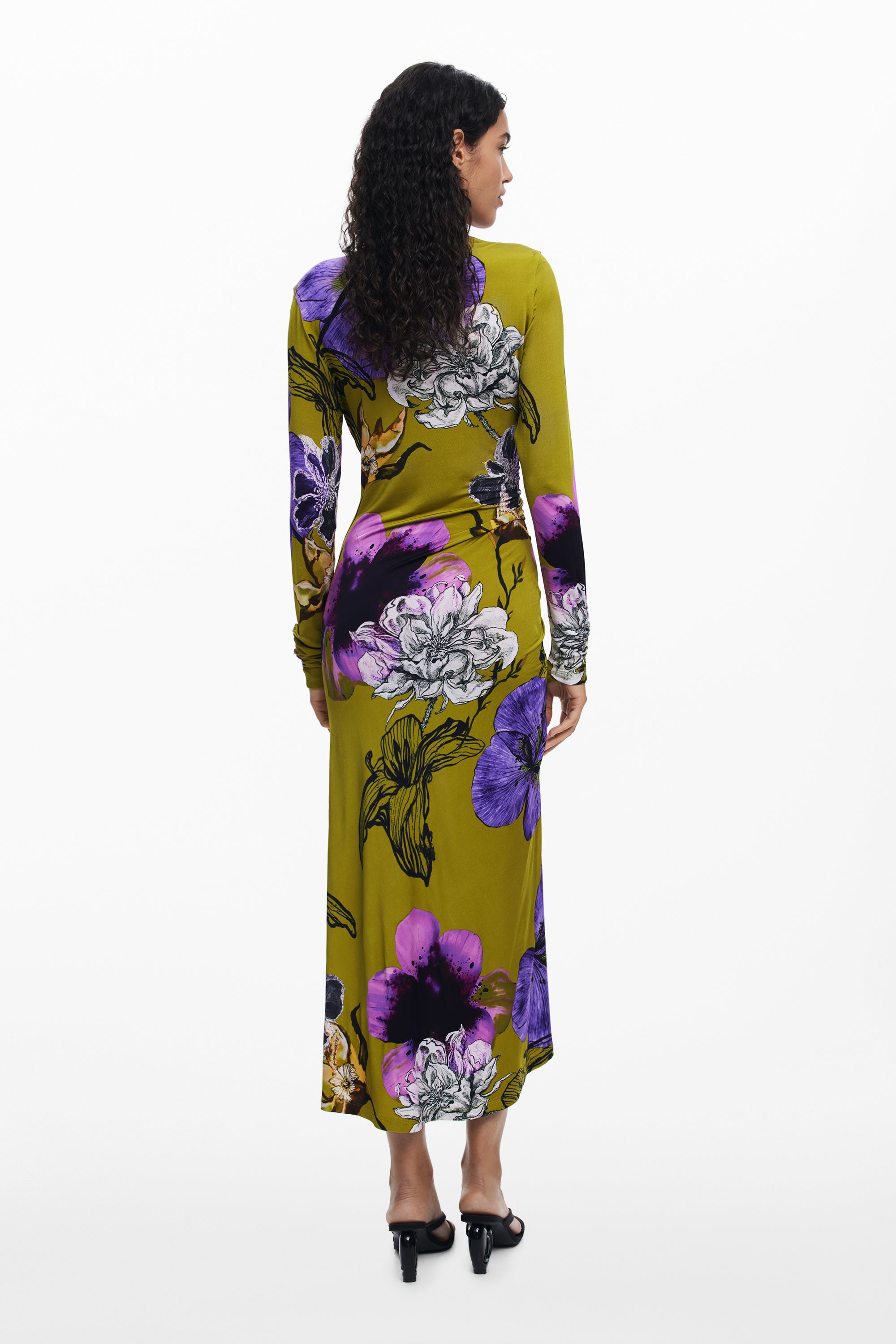 Floral Ruched Midi Dress - Multi