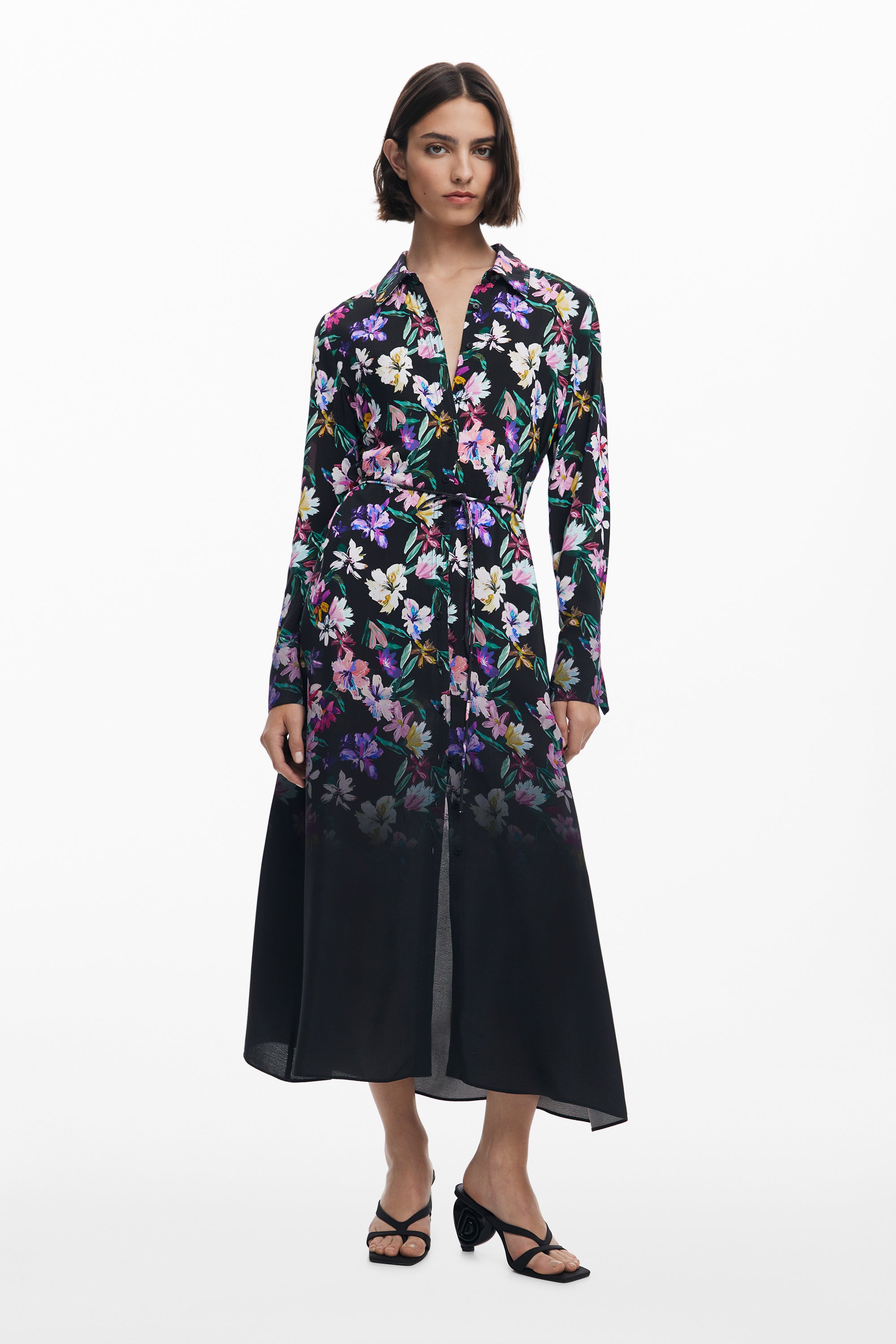 Floral Midi Shirt Dress - Multi