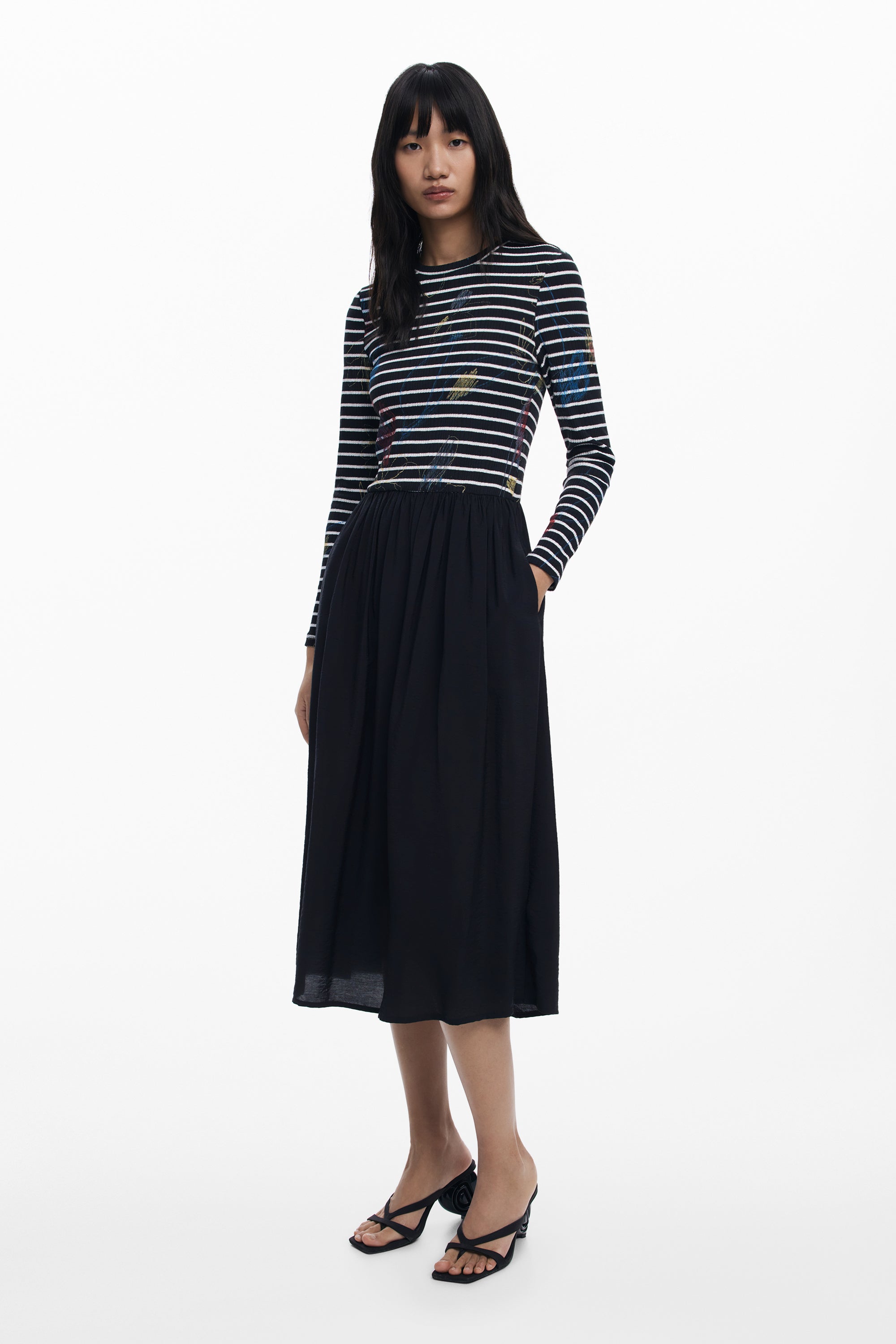 Midi Stripe Dress - Black Multi