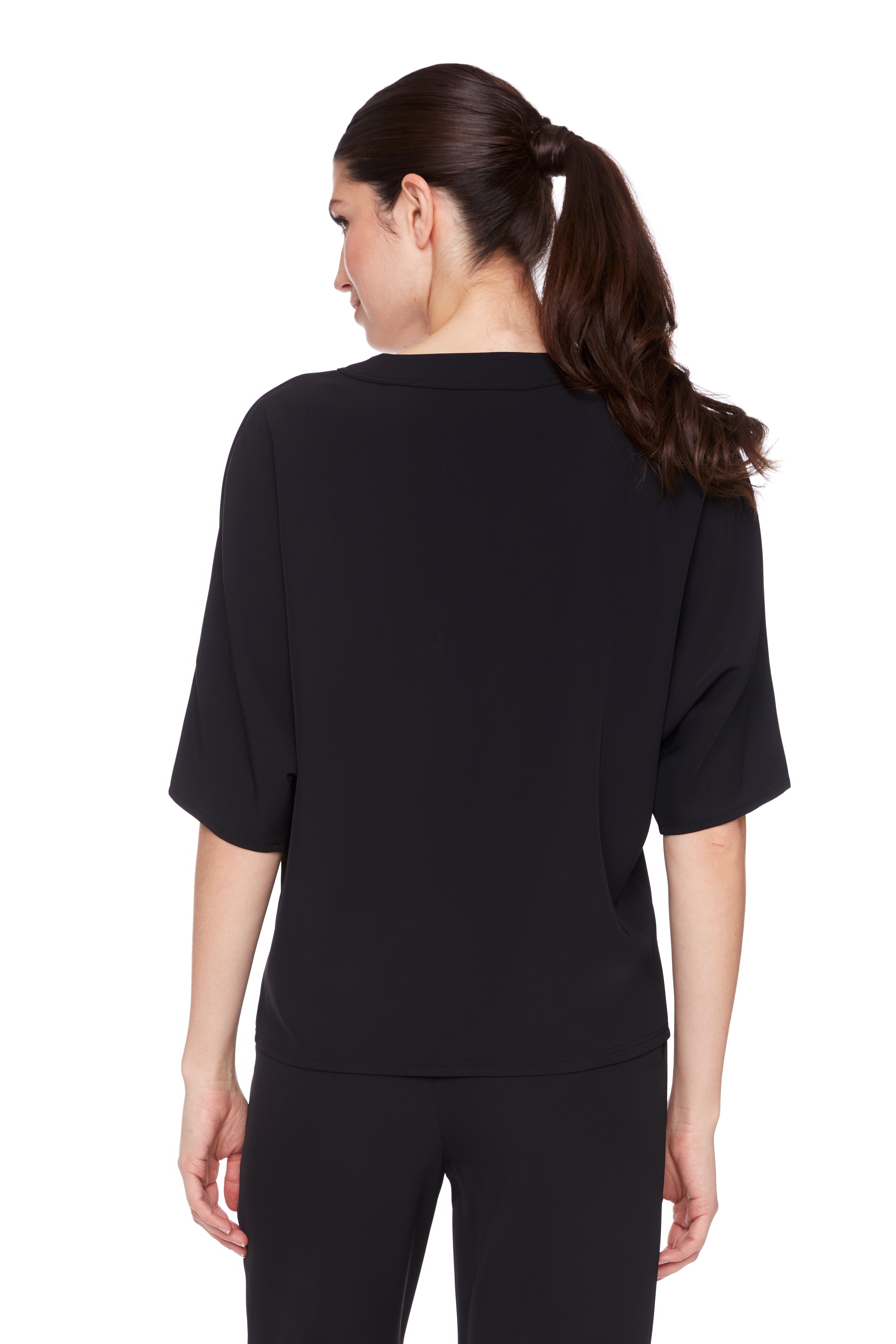 Vegan Silk V-Neck Top - Black