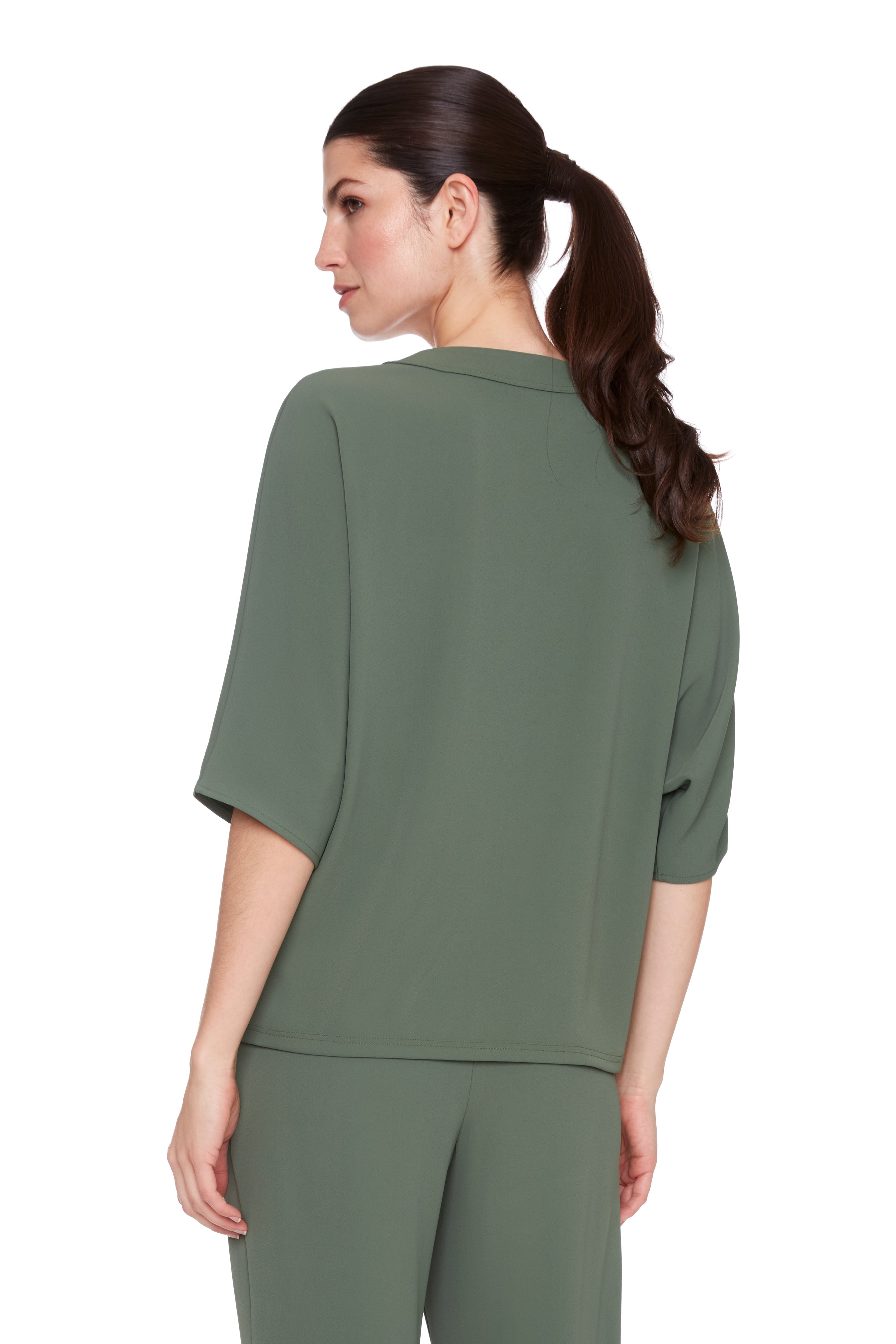 Vegan Silk V-Neck Top - Khaki