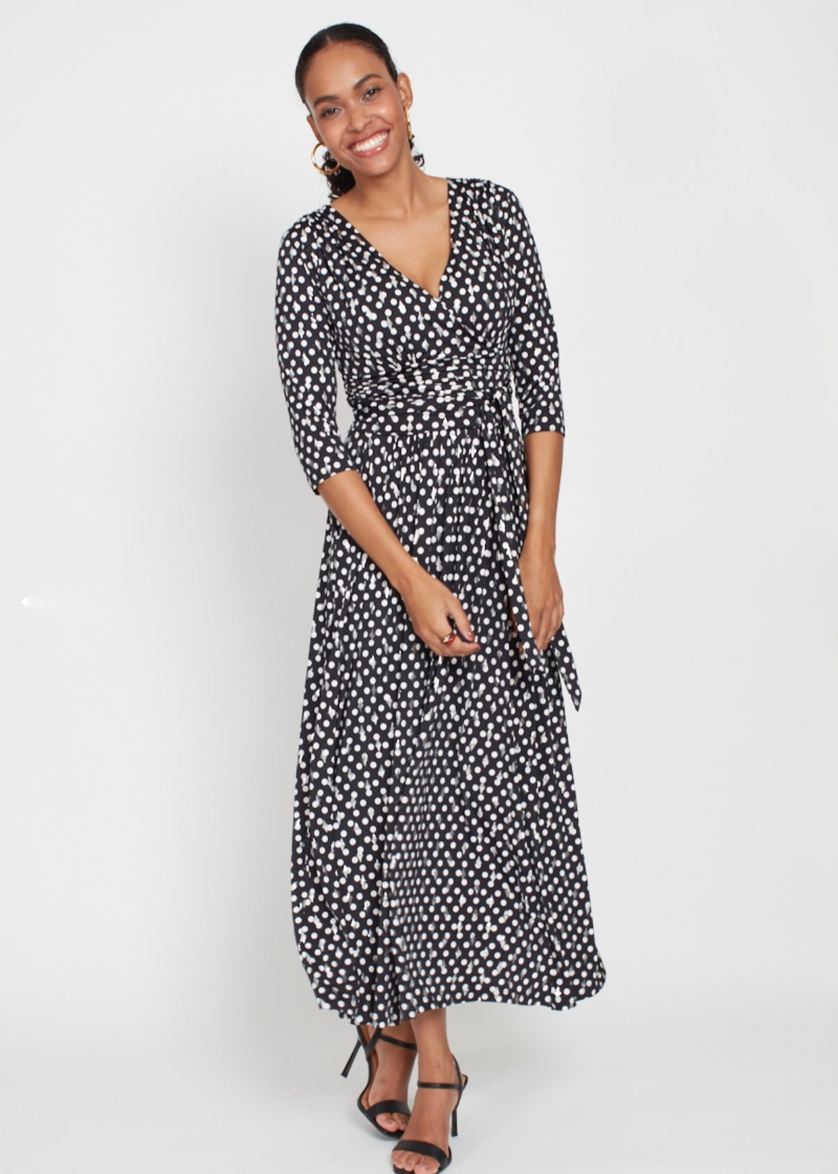 Crawford Metallic Polka Dot Midi Dress - Black/White