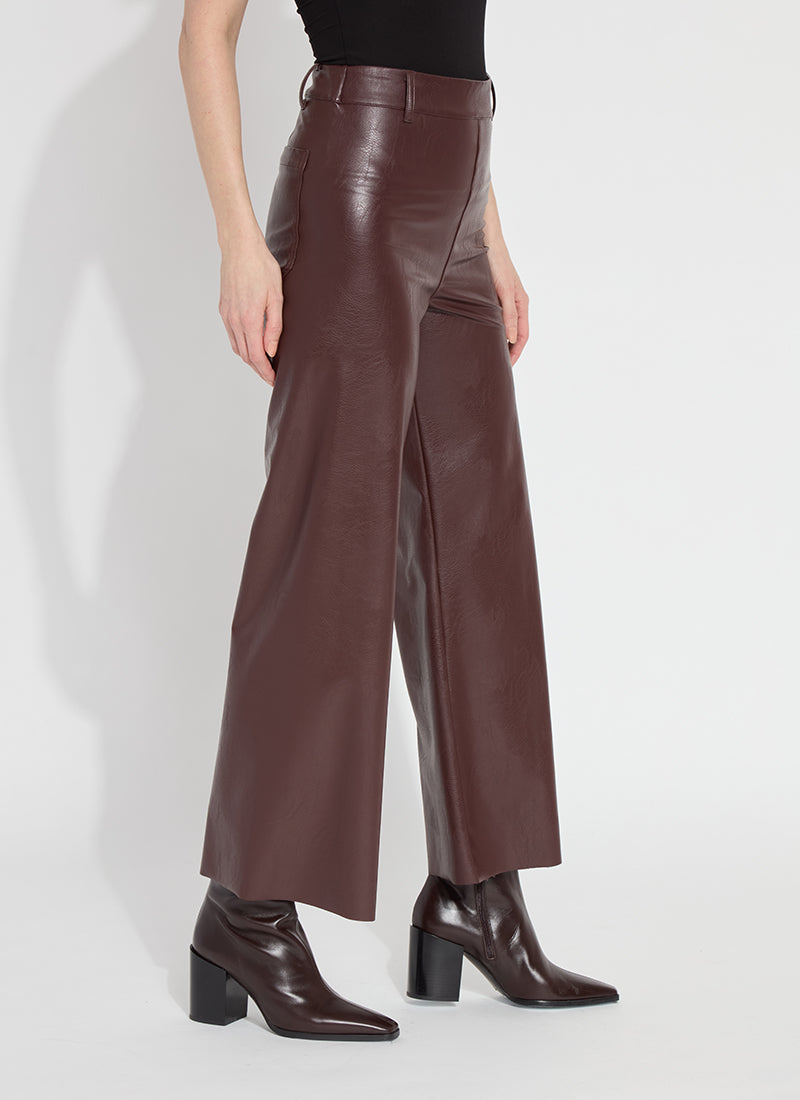 Wide Faux Leather Trousers - Burgundy