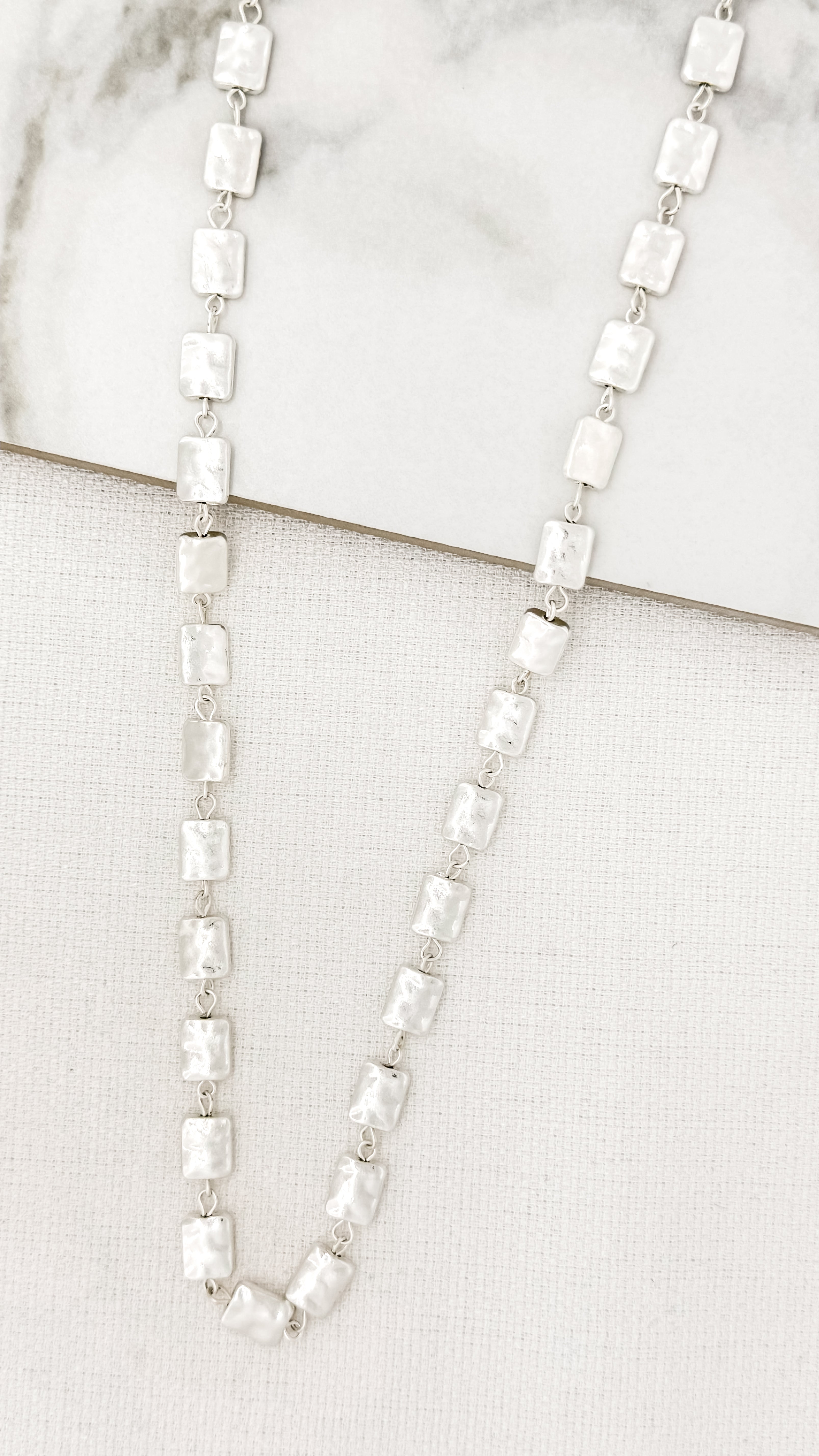 Square Long Necklace - Silver