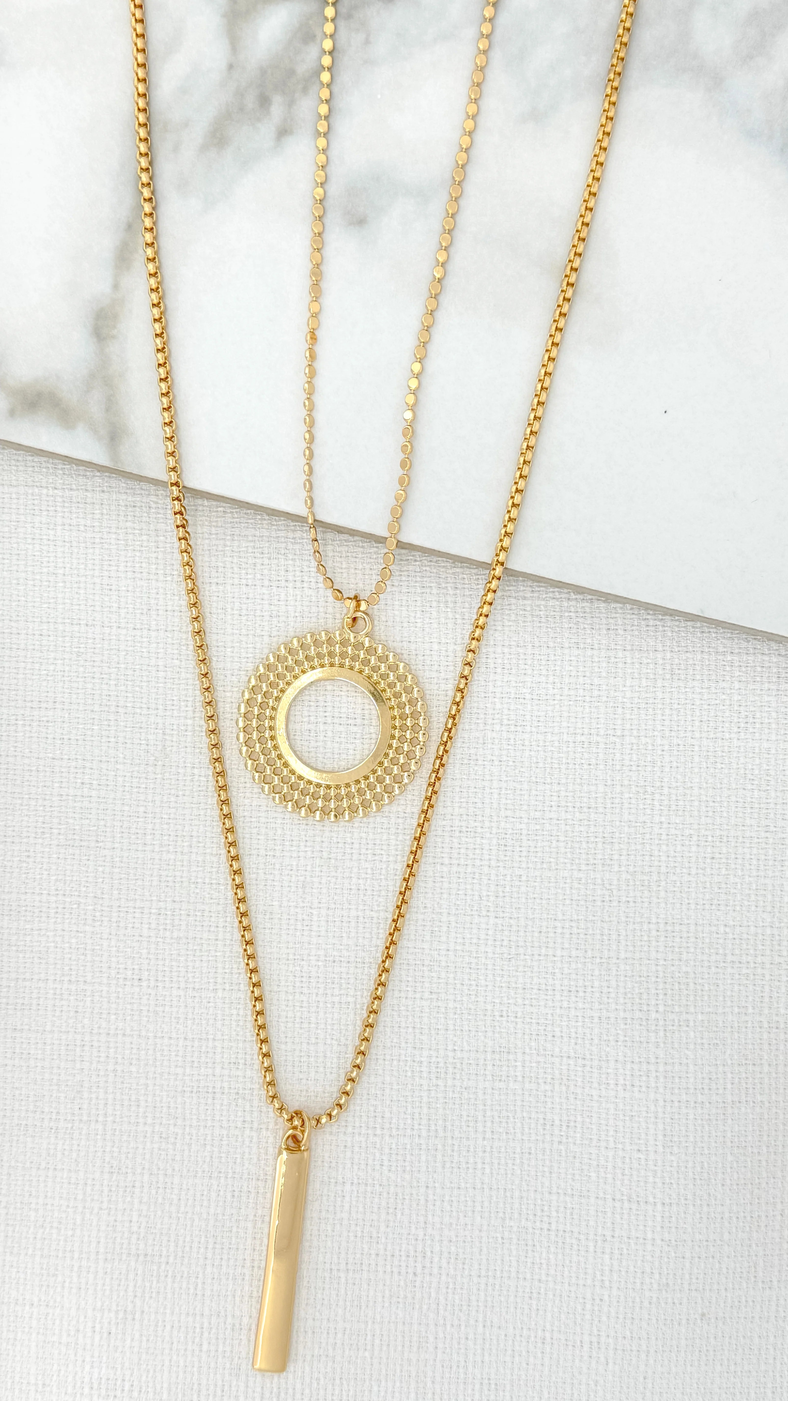 Double Pendant Necklace - Gold
