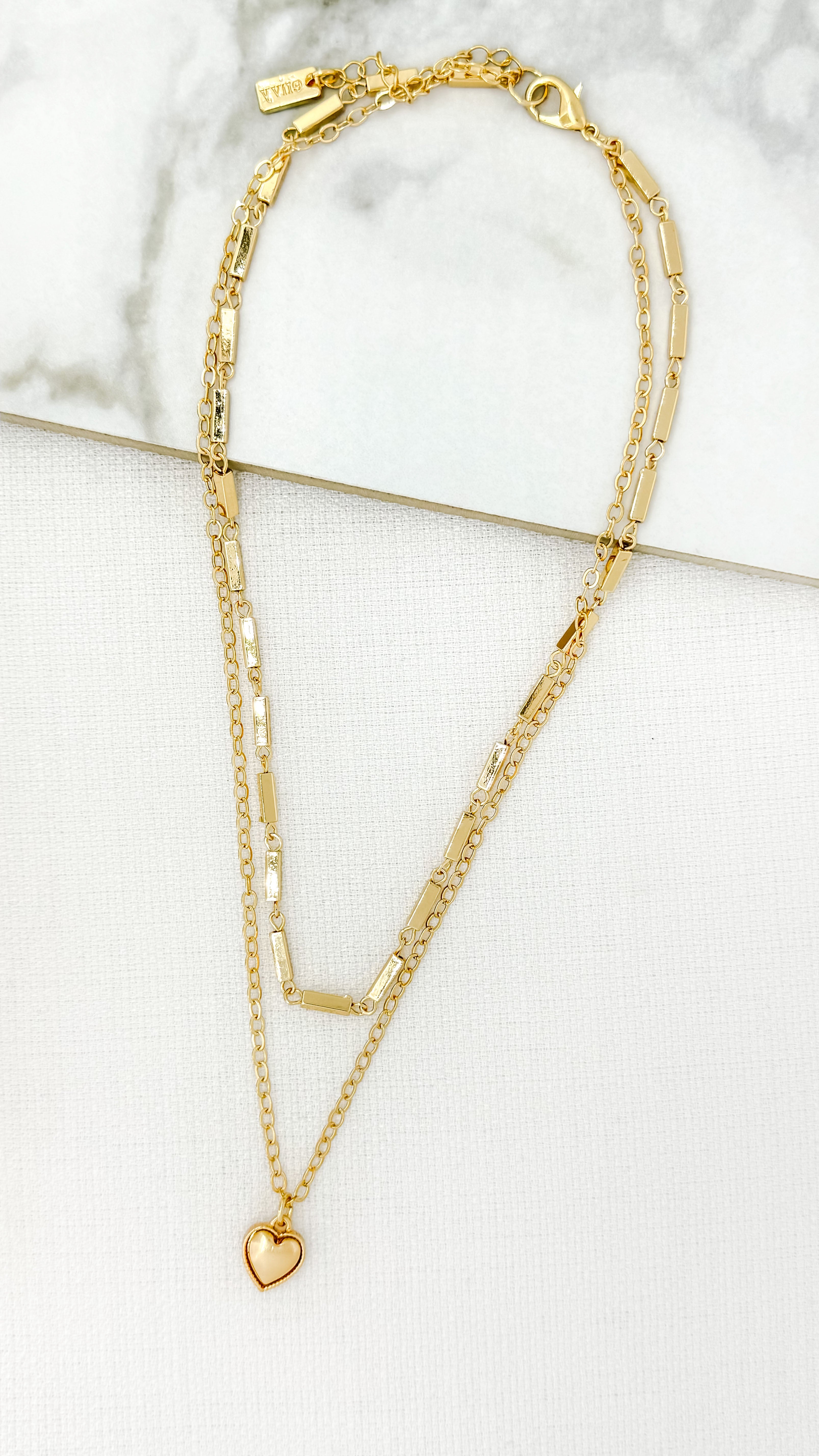 Short Double Heart Necklace - Gold