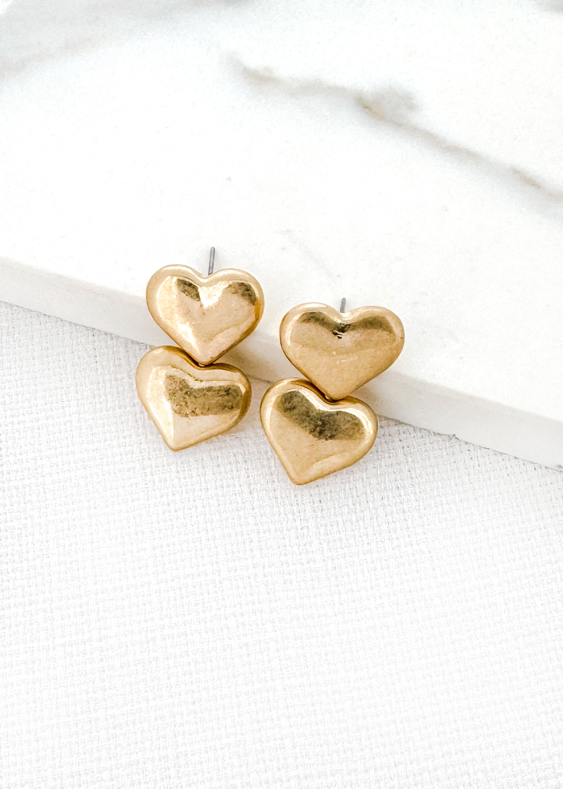Earrings - Gold Double Heart