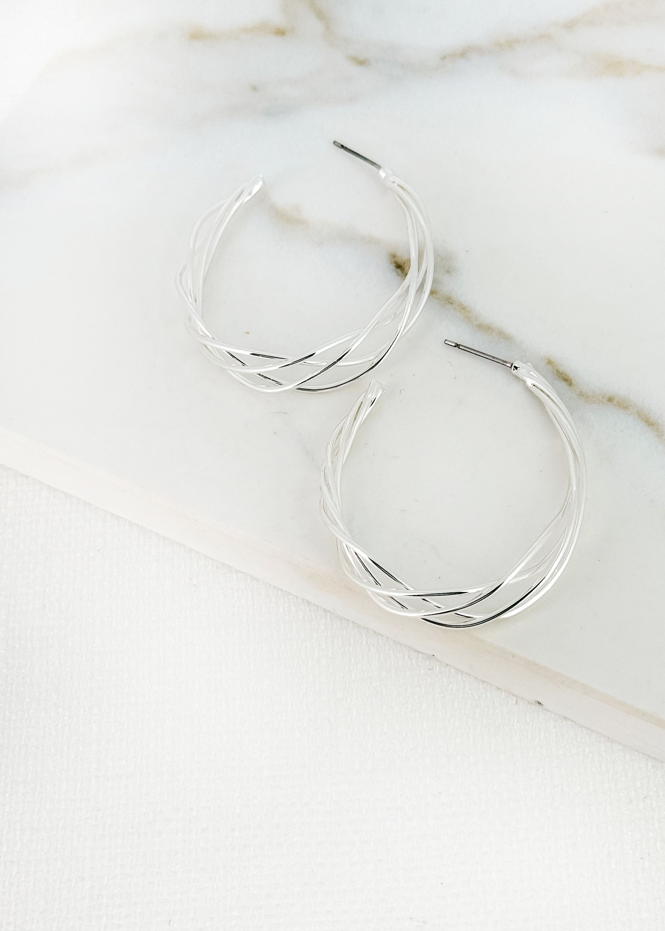 Earrings - Silver Twisted Hoop