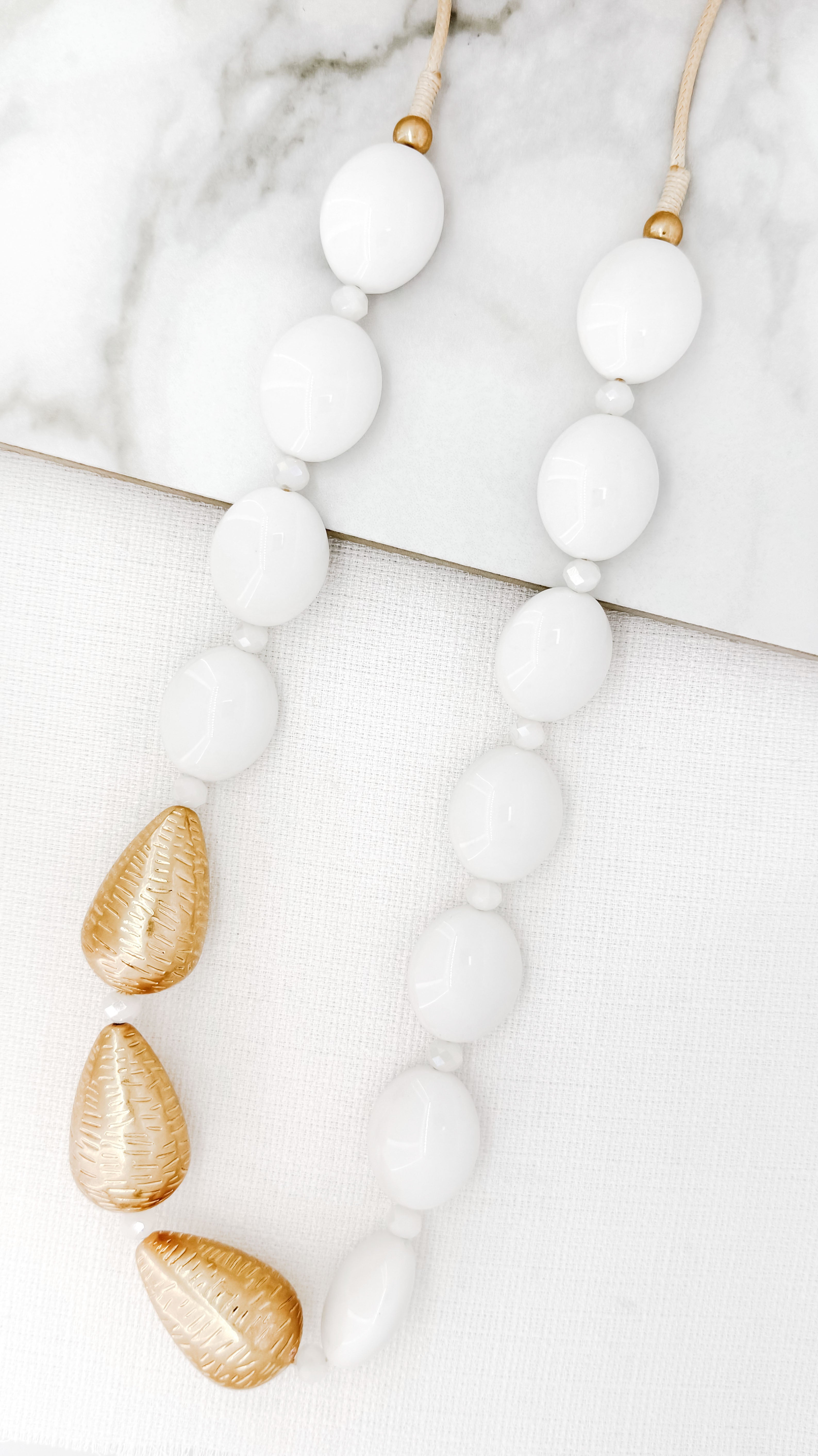 Long Necklace - Gold/White