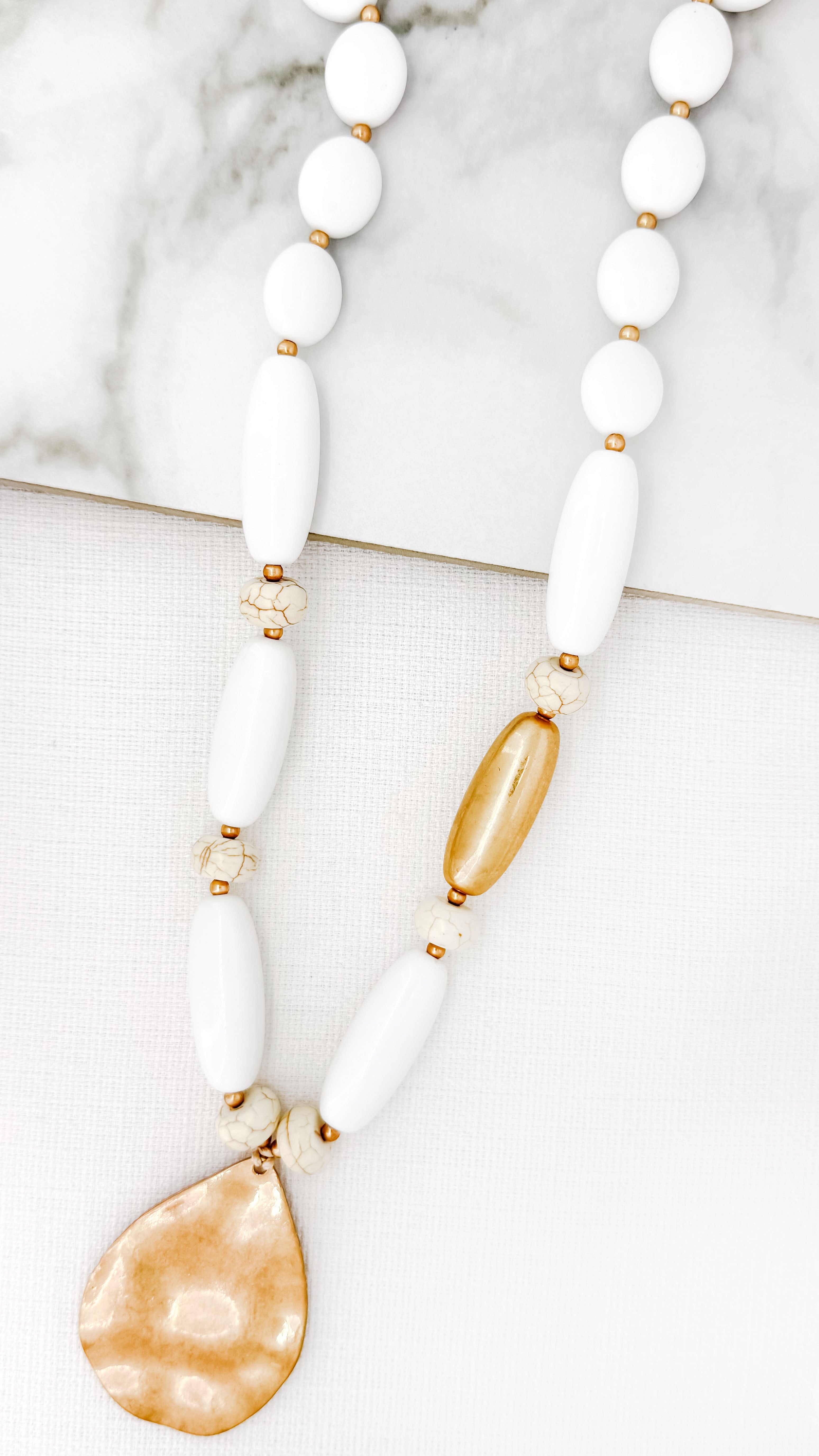 Long Necklace - Gold/White