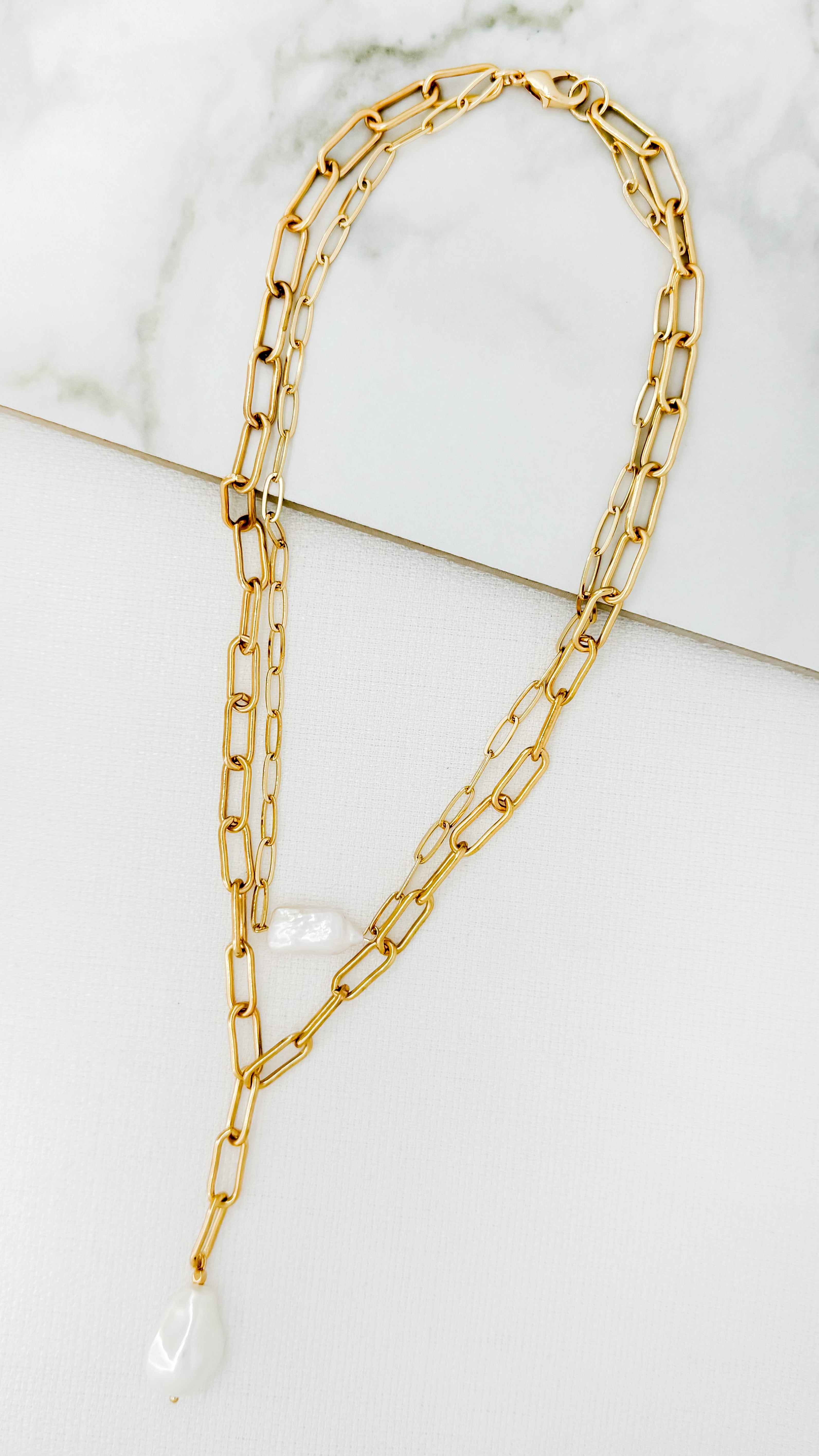 Short Double Pearl Necklace - Gold