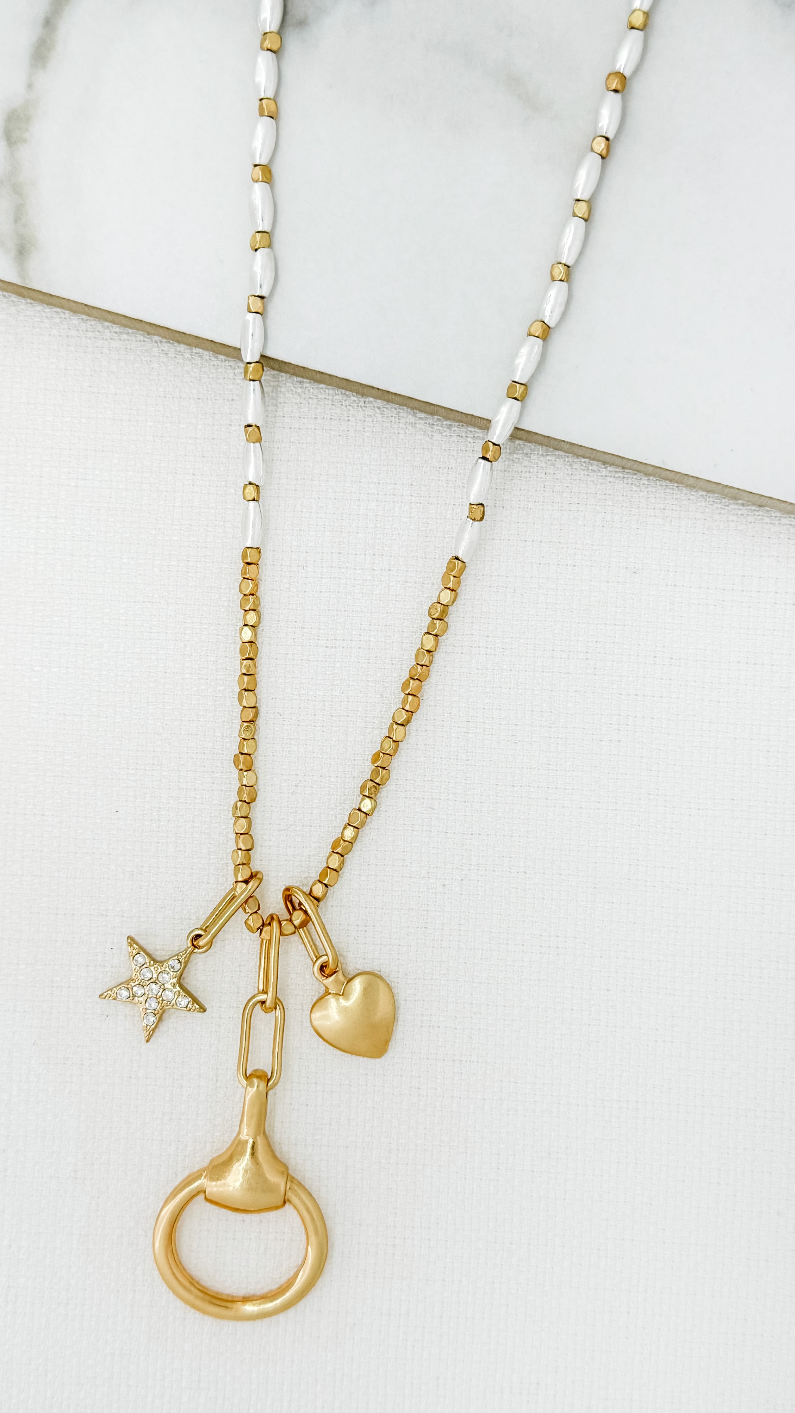 Long Star/Heart Pendant Necklace - Gold/Silver