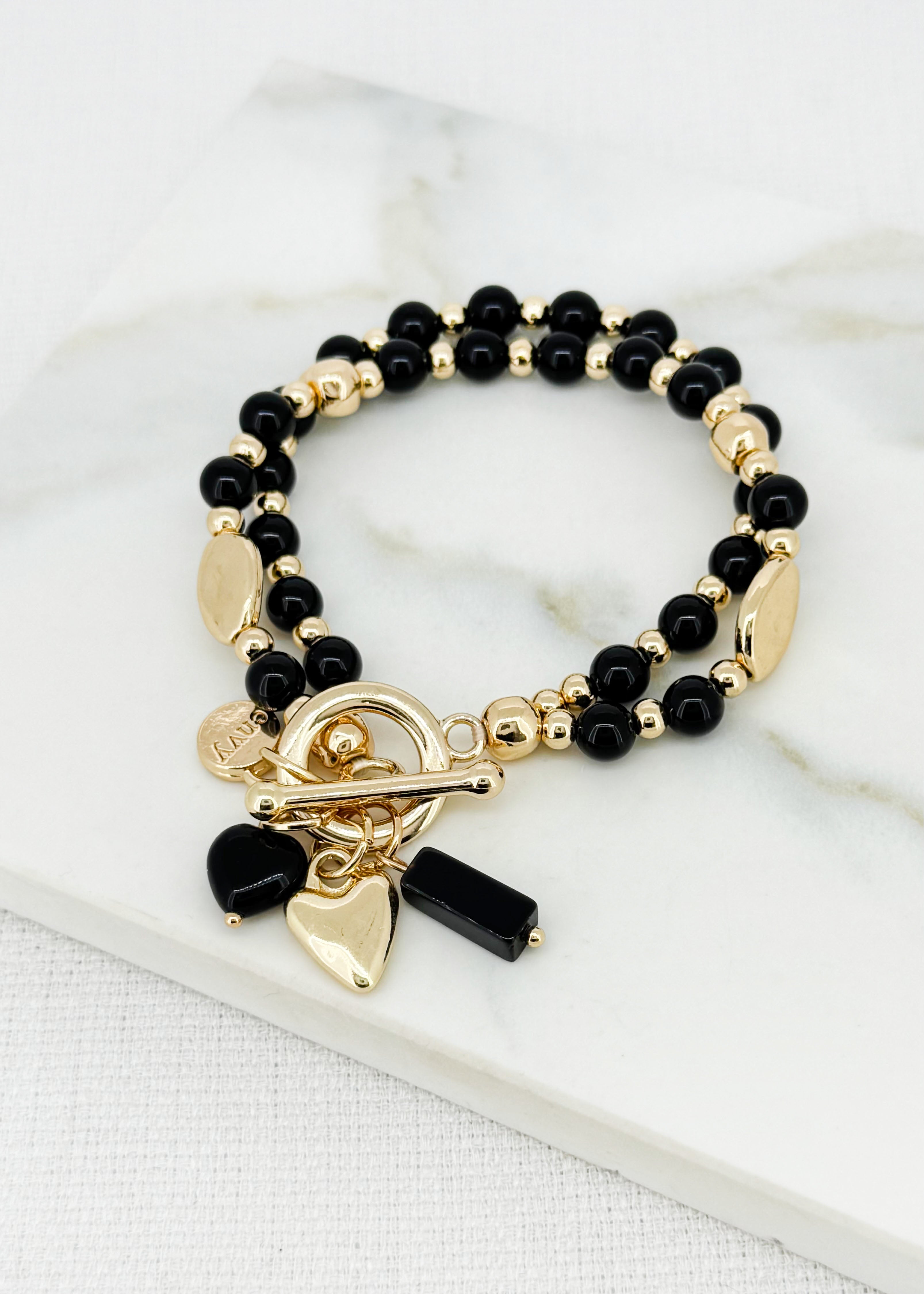 Double Beaded Bracelet - Gold/Black