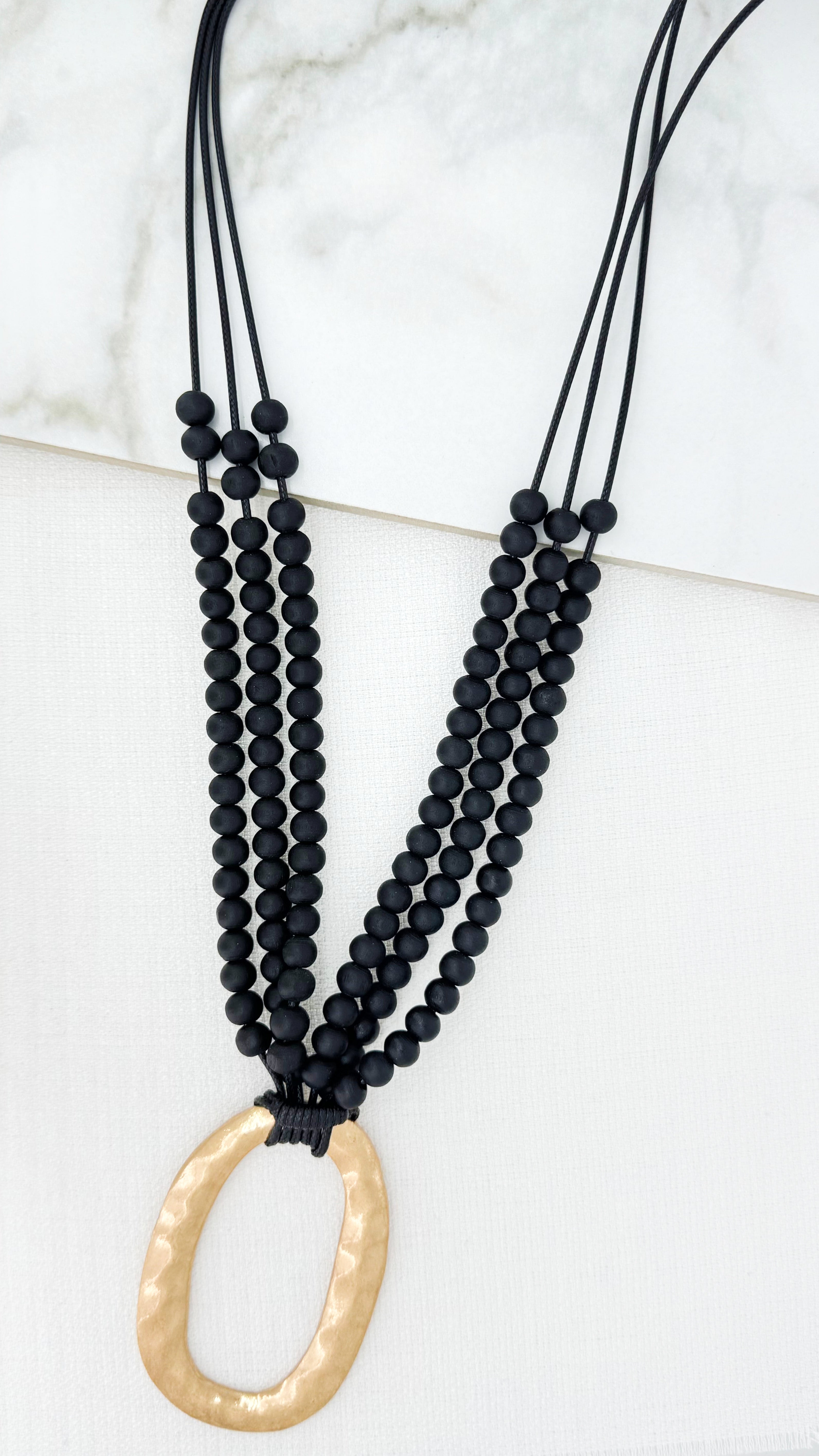 Long Beaded Necklace - Black
