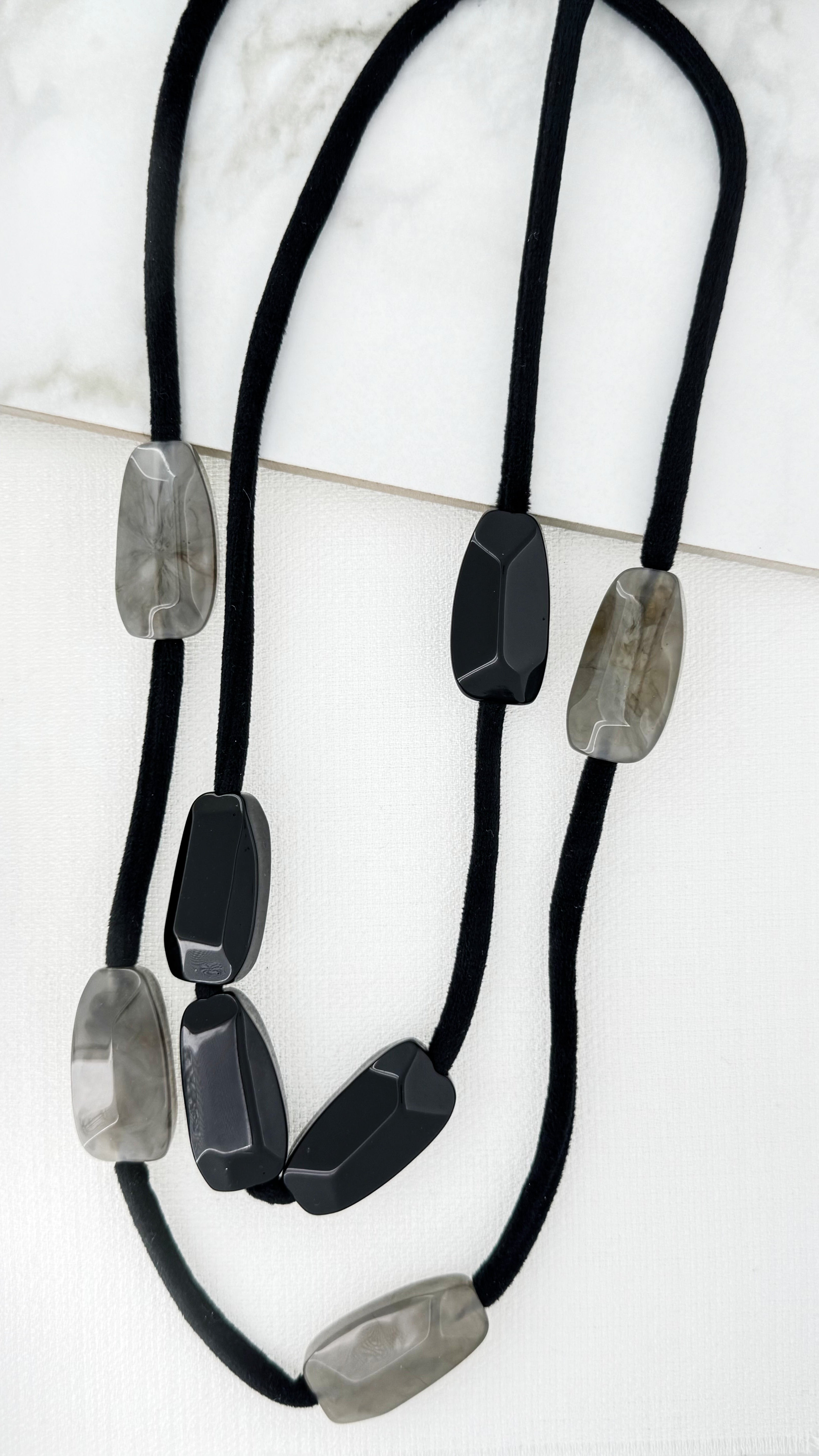 Long Chunky Bead Necklace - Black