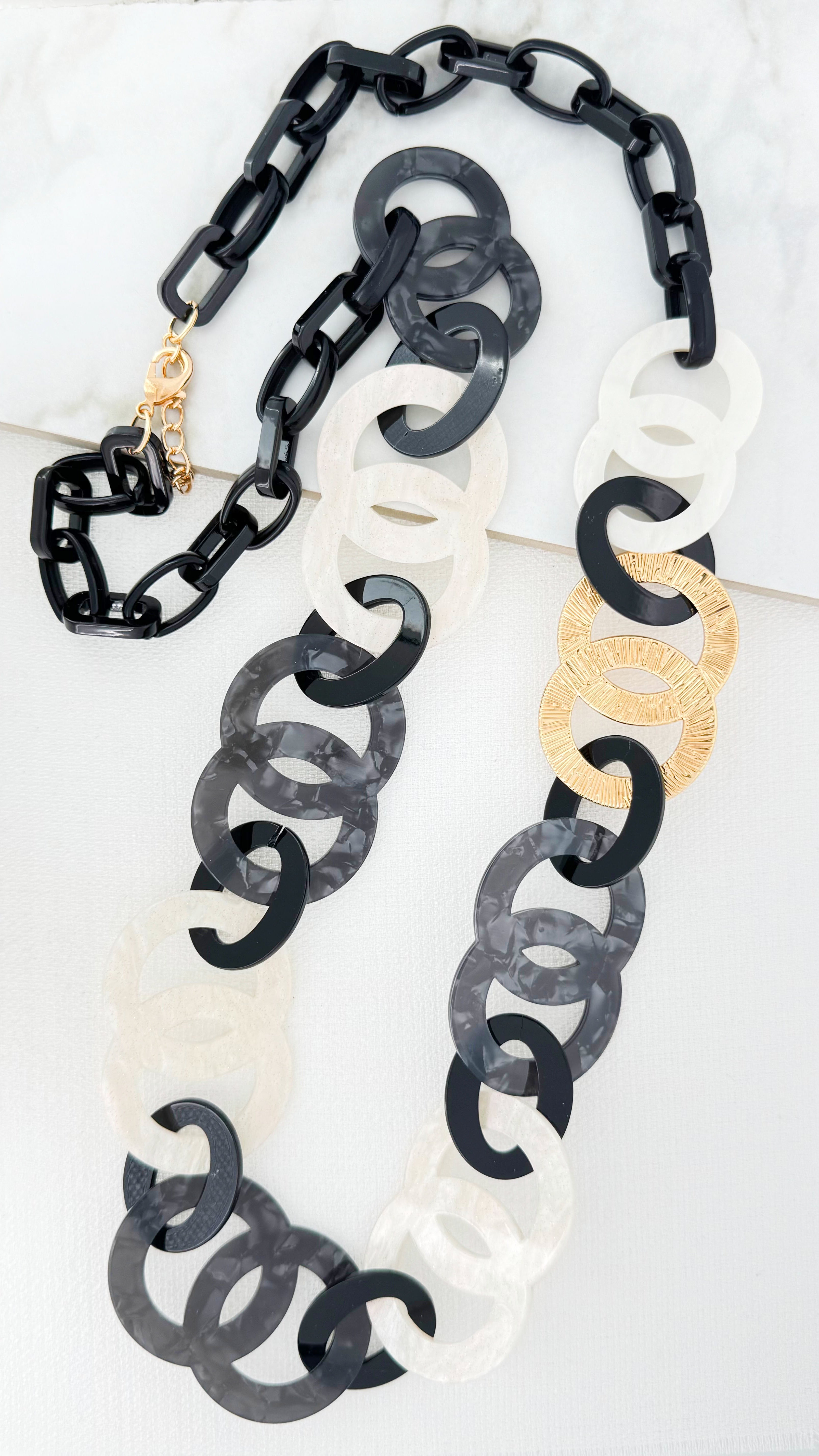 Long Chunky Chain Necklace - Black
