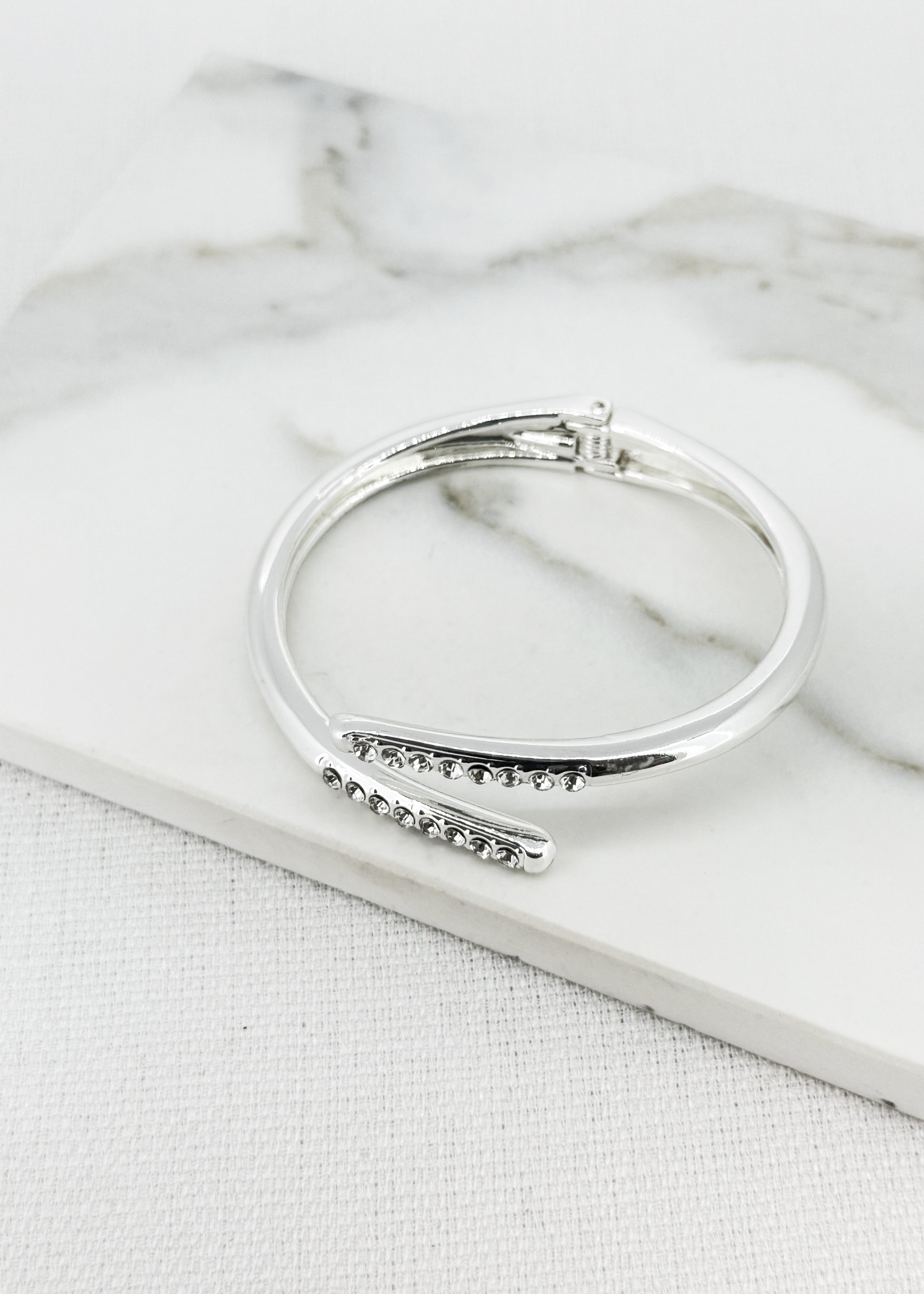 Diamante Hinged Bracelet - Silver