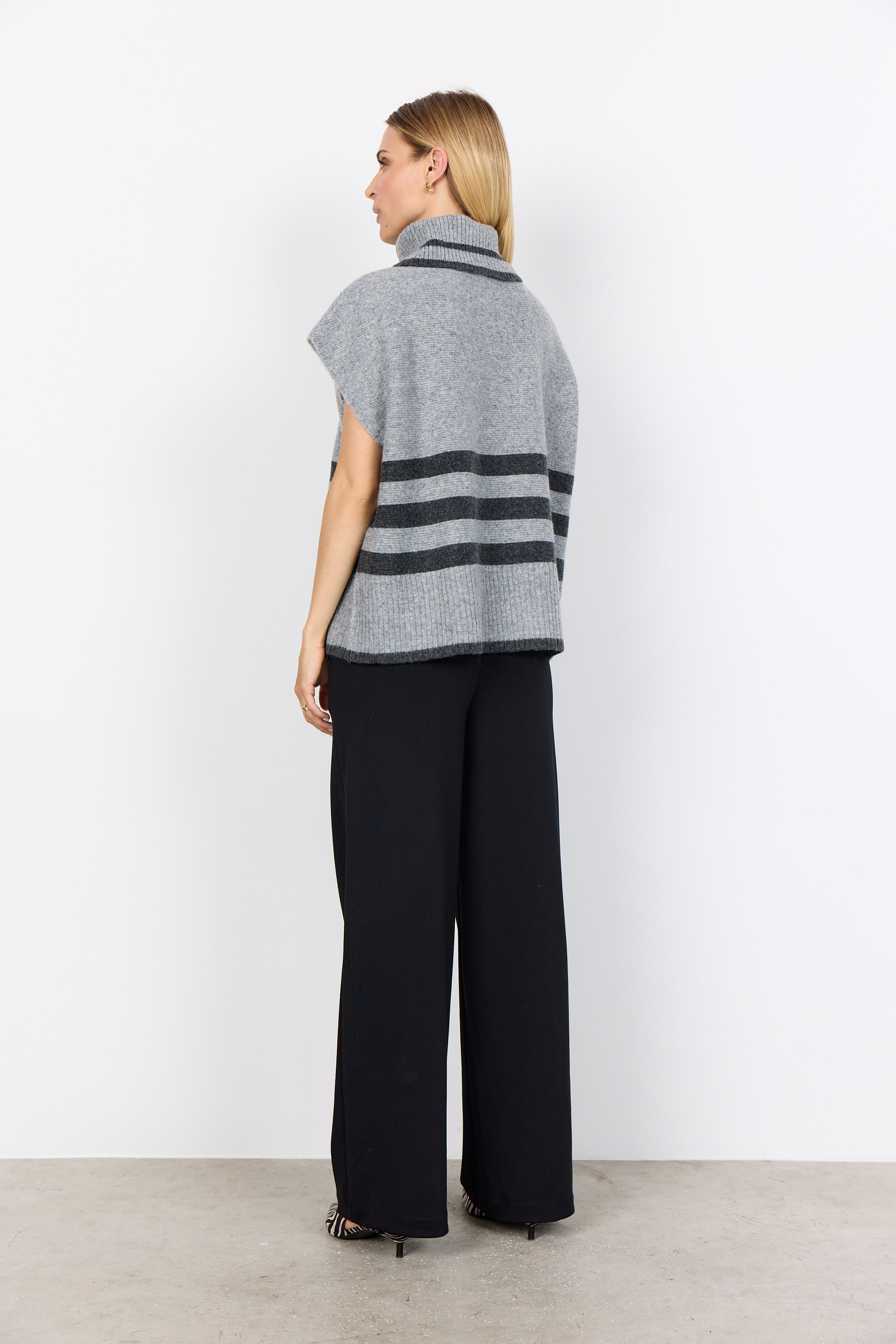 Sleeveless Roll Neck Knit Jumper - Grey Mix