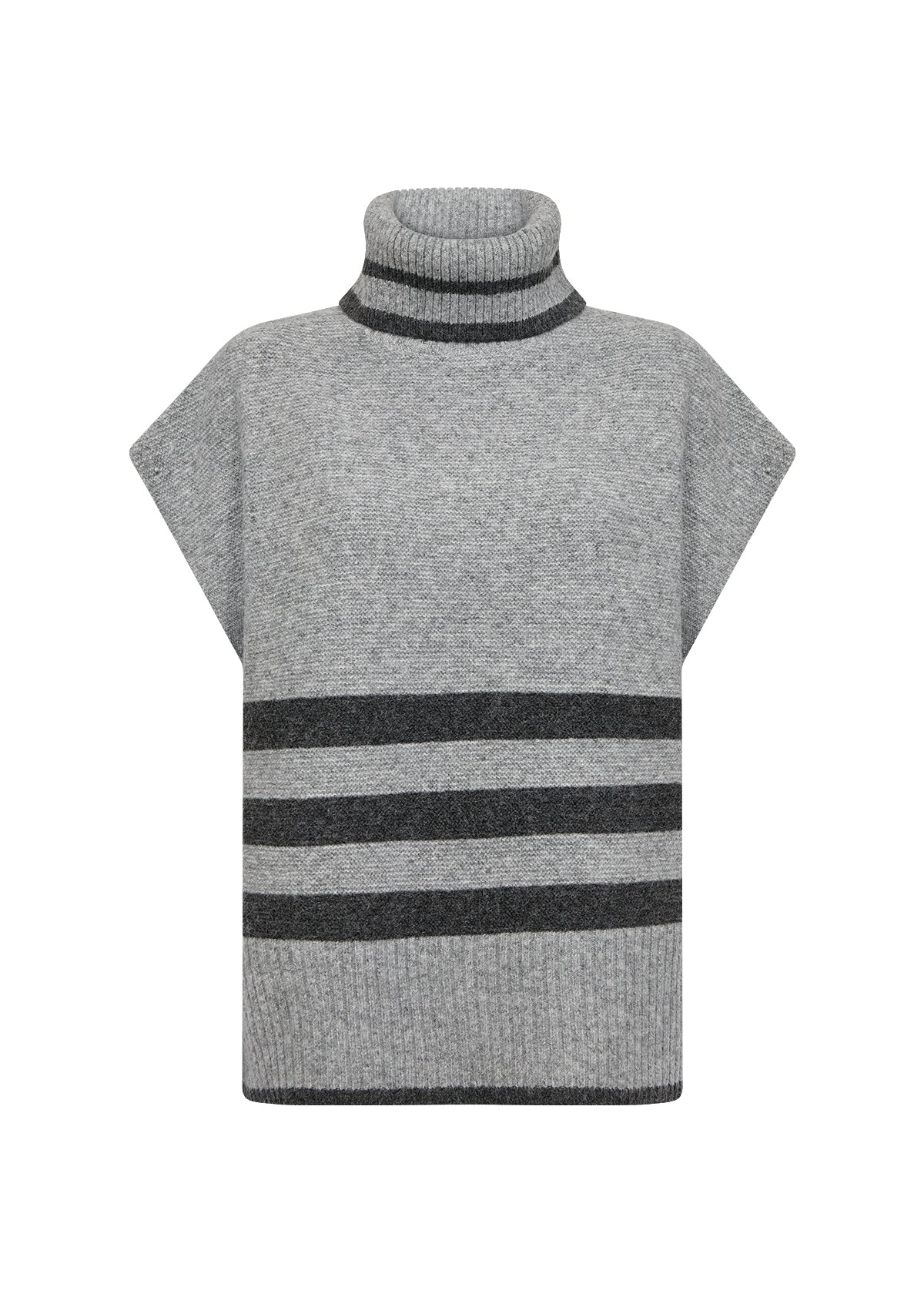 Sleeveless Roll Neck Knit Jumper - Grey Mix